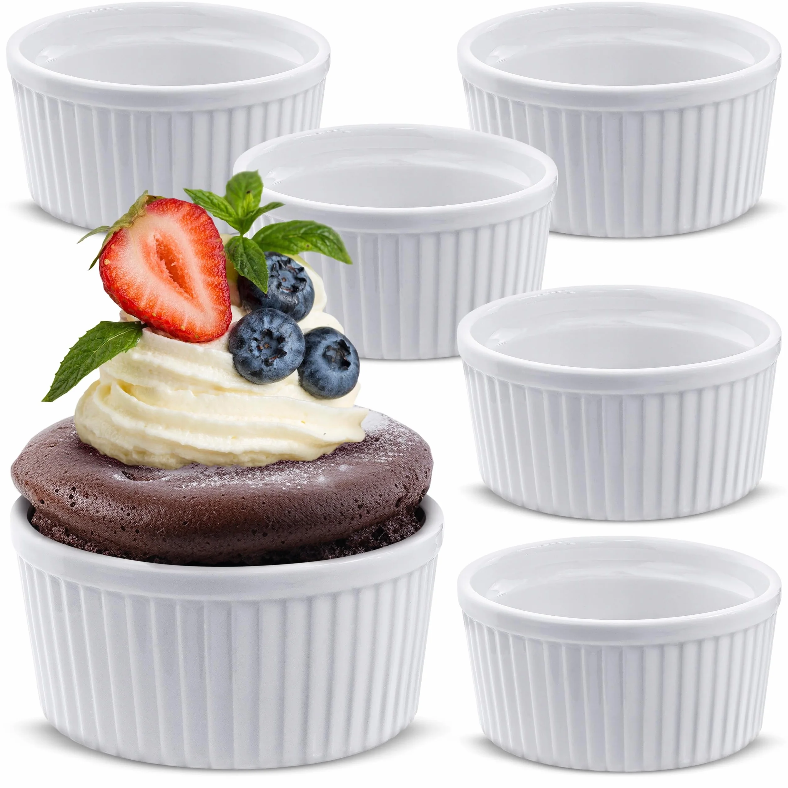 kokilka naczynie żaroodporne do zapiekania ramekin - 200ml, zestaw 6 szt. - białe
