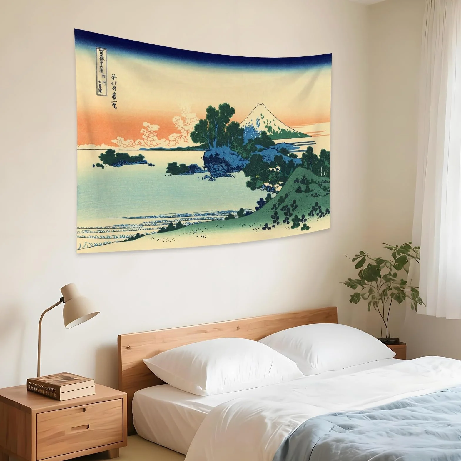 YONGFOTO 150x100cm Gobelin Ukiyo-e Góra Fuji 36 Widoków Wiszący na Ścianę w Pokoju Plaża Shichiri w Prowincji Sagami Krajobraz Sztuka Ściana Malarstwo Japońskie Tradycyjne Wzory Toyo Tapety