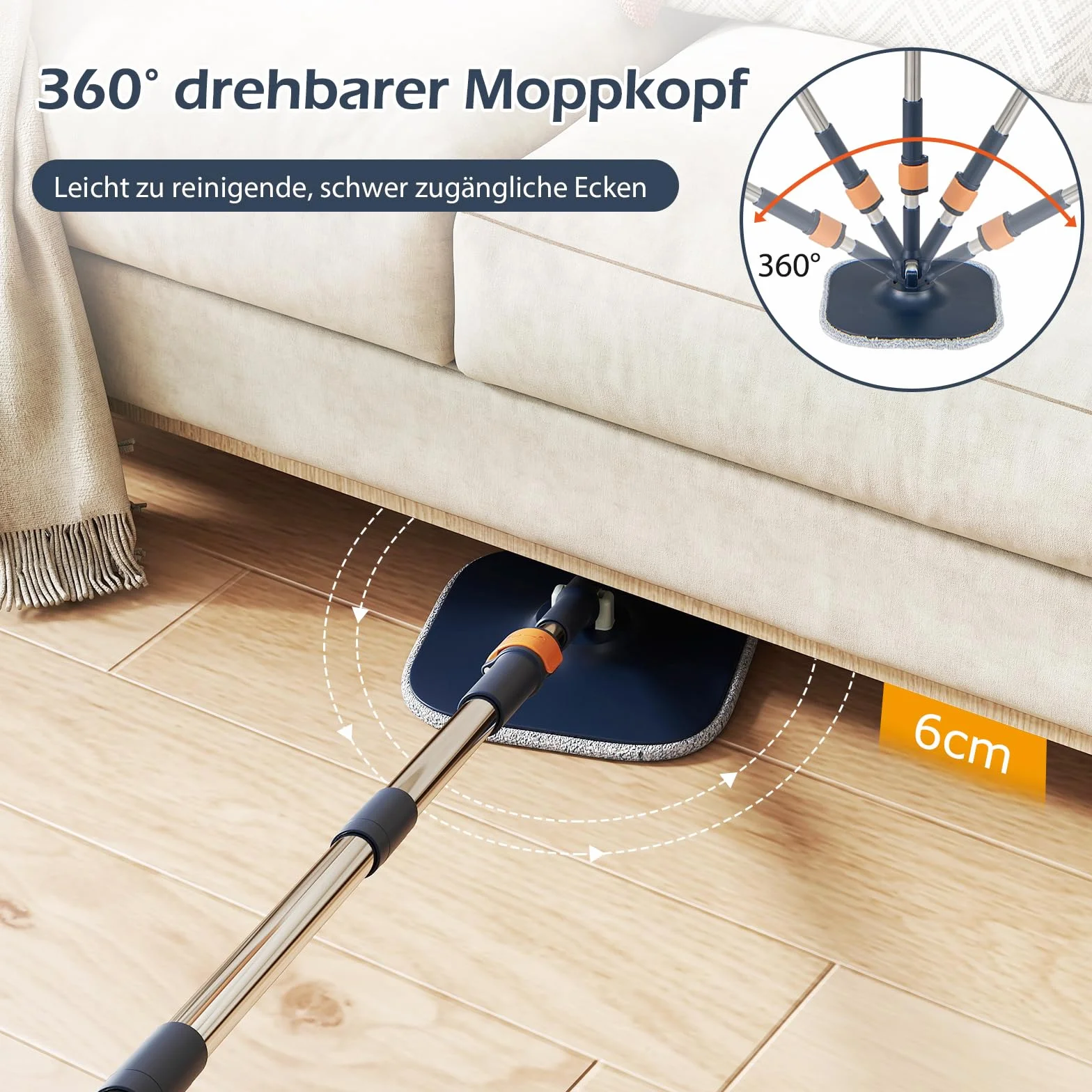COSTWAY Mop z Wiadrem, Obrotowa Głowica 360°, 2 Podkładki Mikrofibry, Płaska Wycieraczka do Czyszczenia na Mokro i Sucho Niebieski