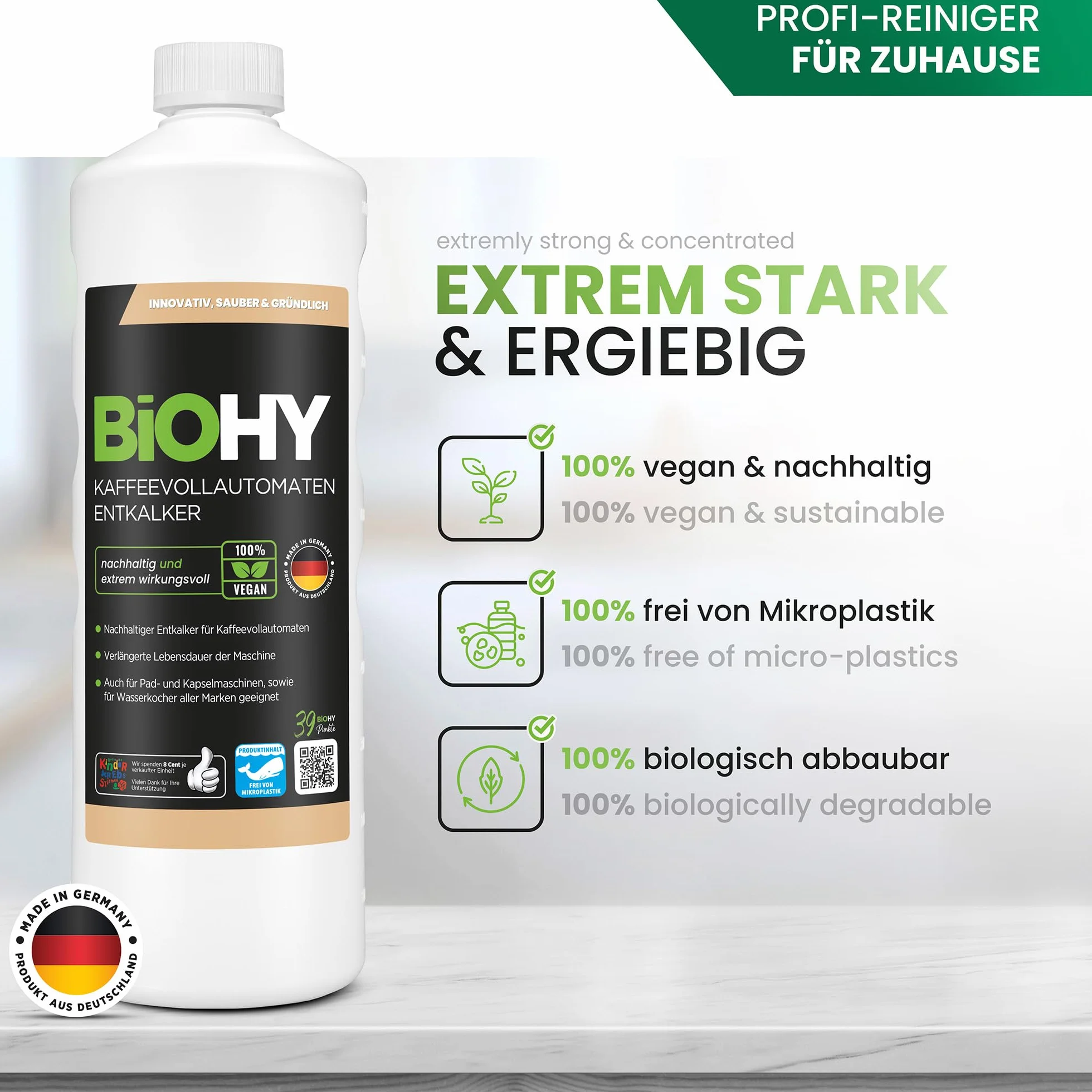 BiOHY Odkamieniacz do ekspresów do kawy (9 x butelka 1l) + dozownik | Idealny do odkamieniania wszystkich ekspresów i ekspresów do kawy | Nadaje się do wszystkich marek (Kaffee Entkalker)