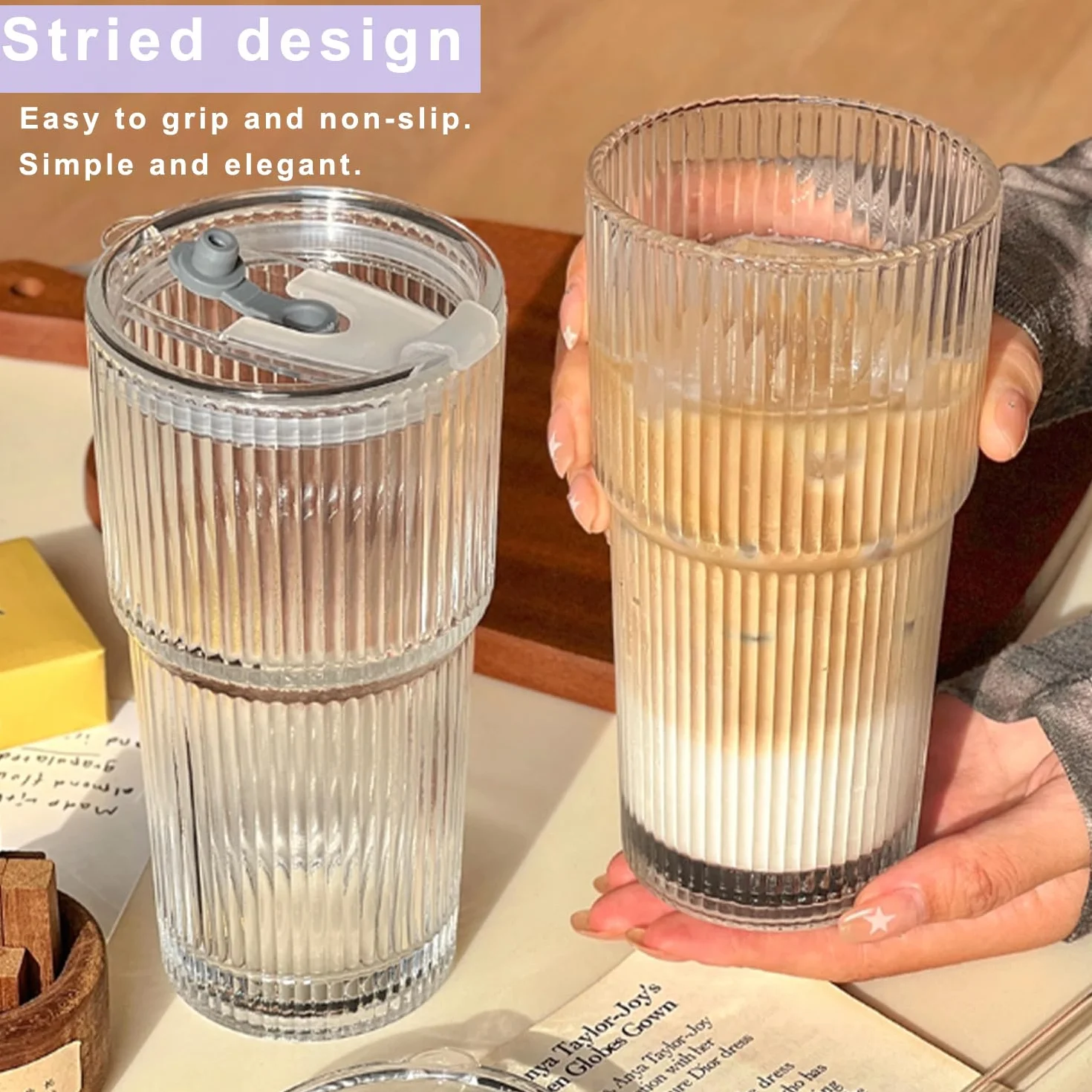 Szklany kubek z pokrywką i słomką, 600 ml, szklanki do kawy, szklanki do piwa, kubek podróżny, kubek do smoothie, szczelny, do kawy, koktajli, herbaty, 1 sztuka