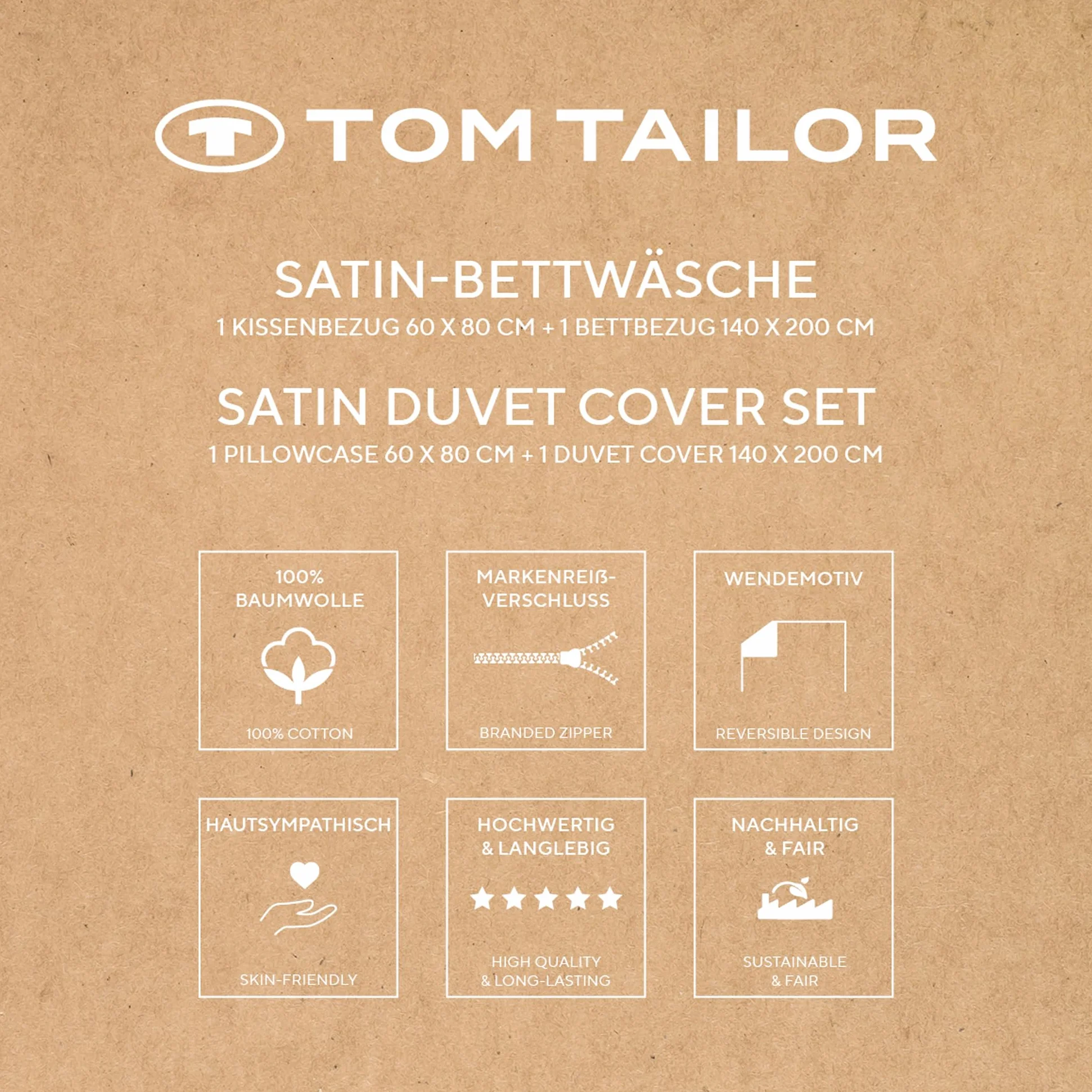 TOM TAILOR Satynowa bielizna 60x80 cm 140x200 cm 100% bawełna satyna CLASSIC SATIN Strings Weiß Lila