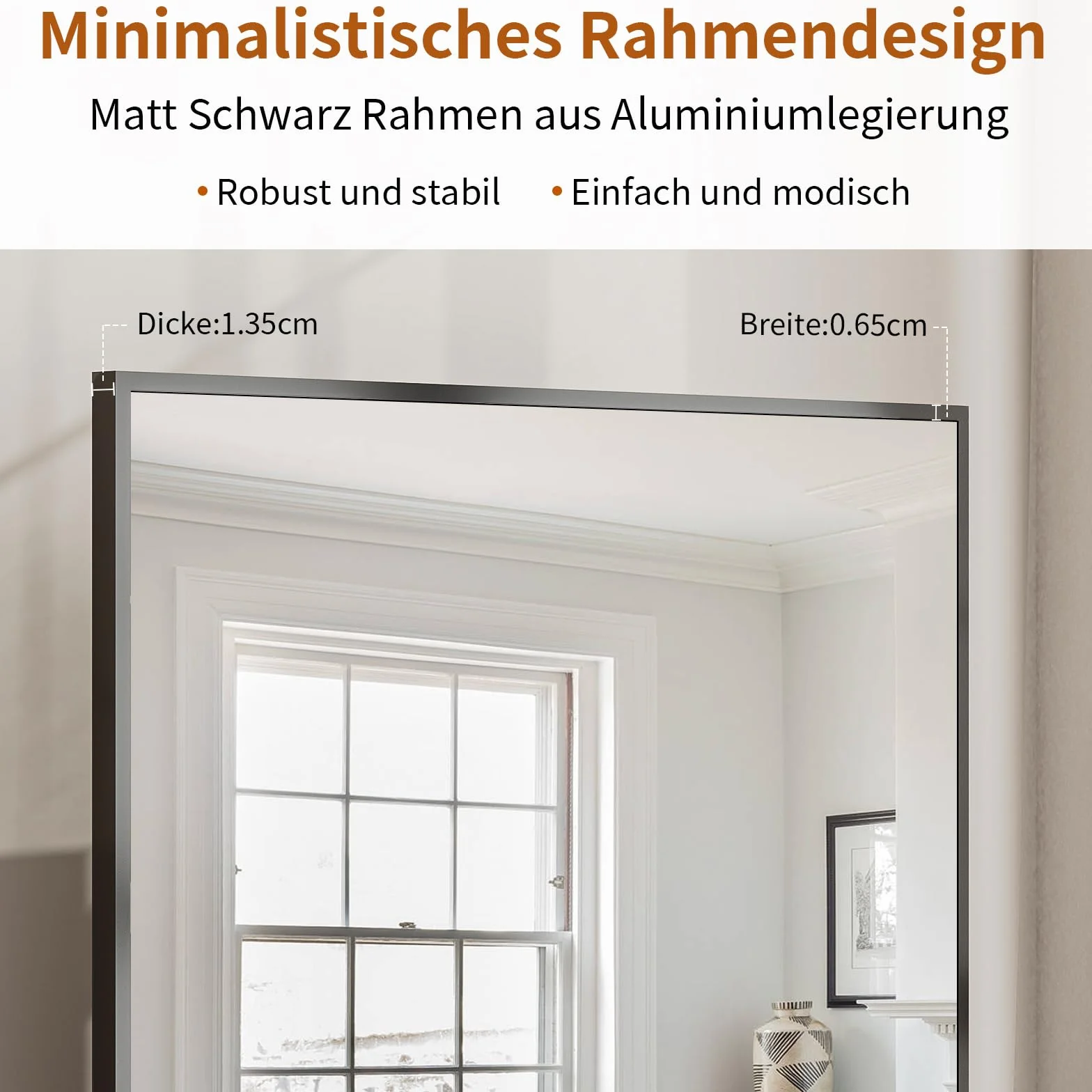 Koonmi Minimalistyczne lustro stojące w ramie 150 × 40 cm, solidne lustro na całe ciało, wolnostojące, lekkie lustro na całej długości, do zawieszenia na ścianie poziomo lub pionowo, czarne