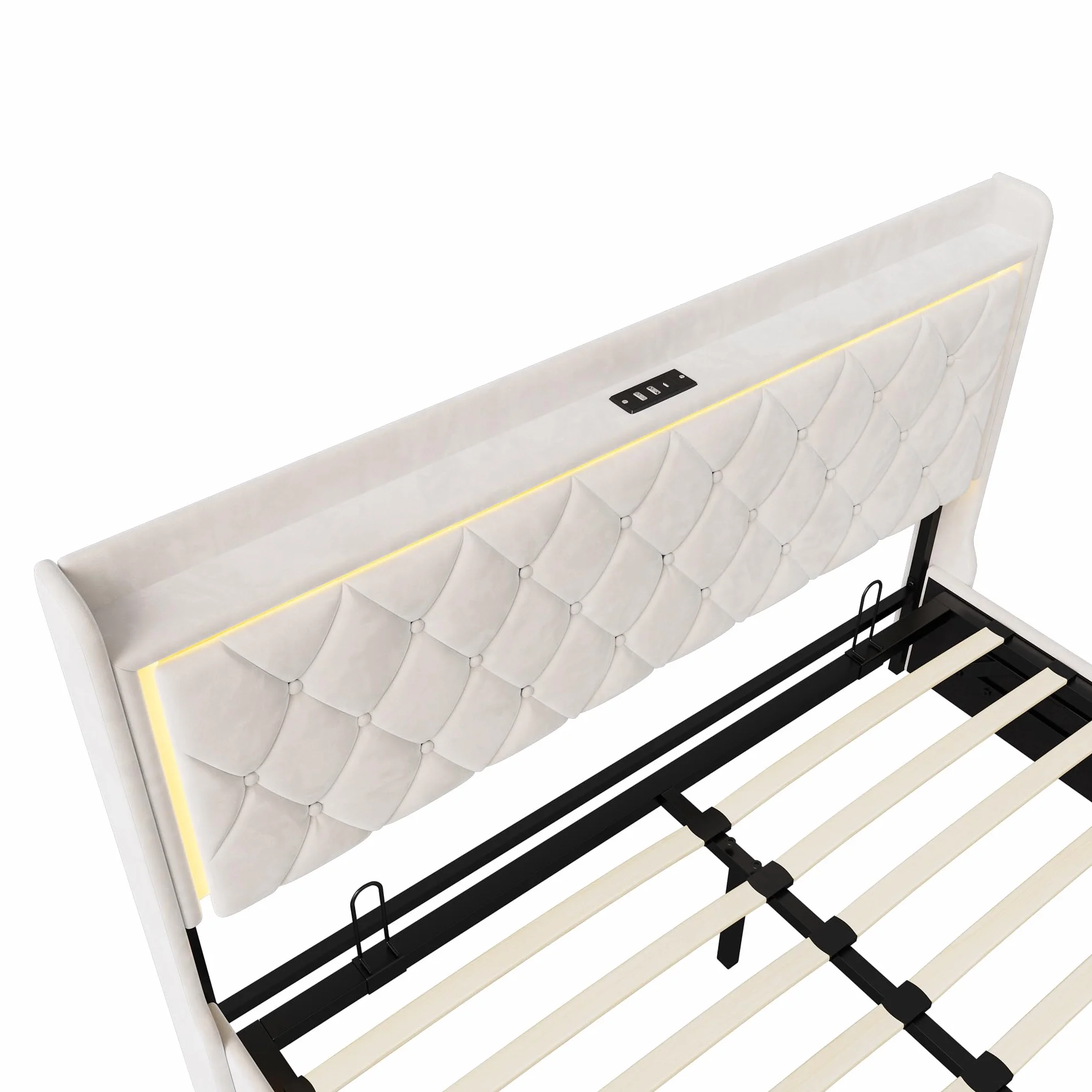 MOTUZP Łóżko tapicerskie o wymiarach 140 x 190 cm z hydraulicznym schowkiem, zagłówek z oświetleniem LED i USB typu C, zagłówek do przechowywania, funkcjonalne łóżko dla dorosłych i młodzieży, bez