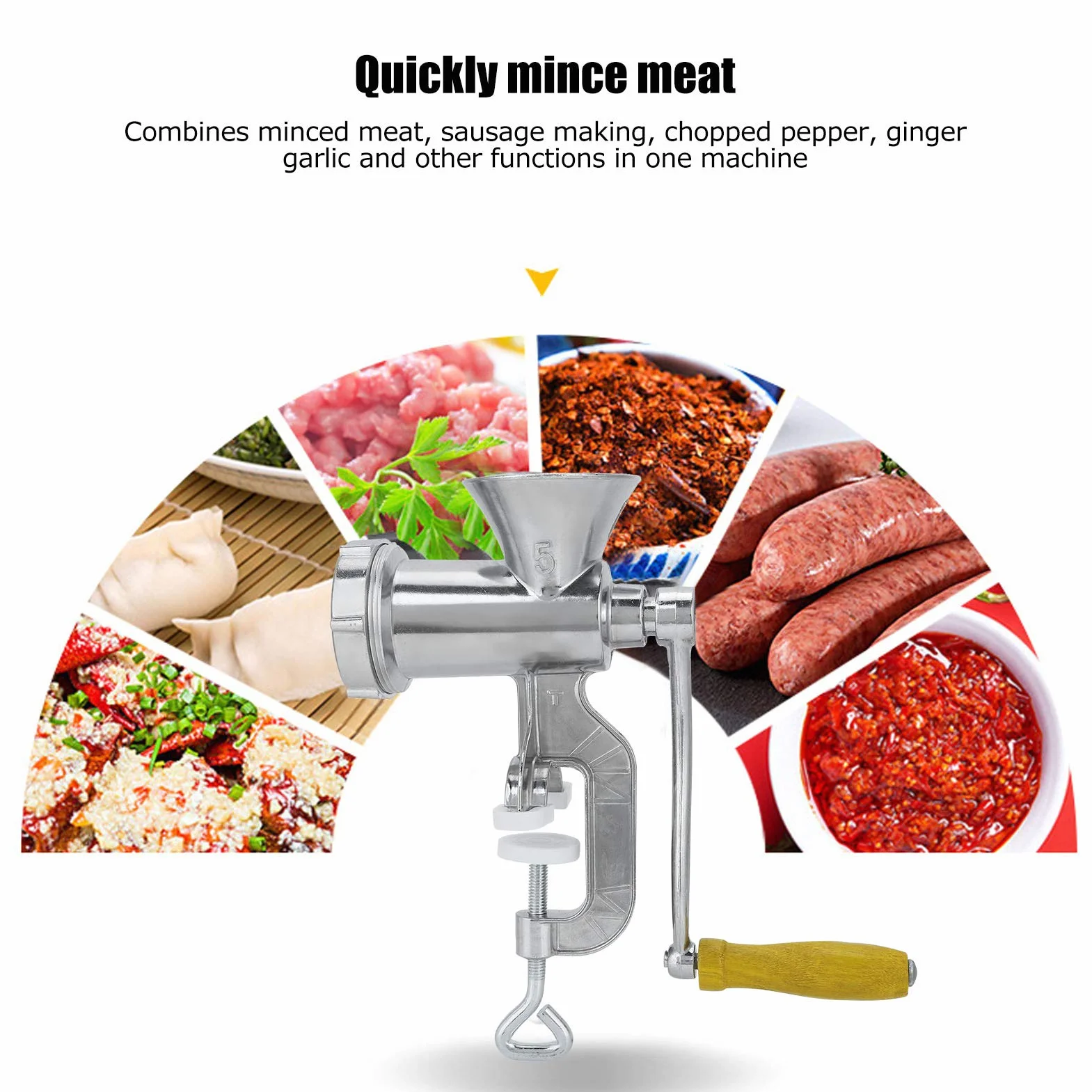 Maszynka do mielenia mięsa, ręczna aluminiowa maszyna do mielenia mięsa, maszynka do mielenia mięsa, pieprzu, przypraw, z rurką do nadziewania kiełbas, maszyna do mielenia żywności, mięso, kiełbasa