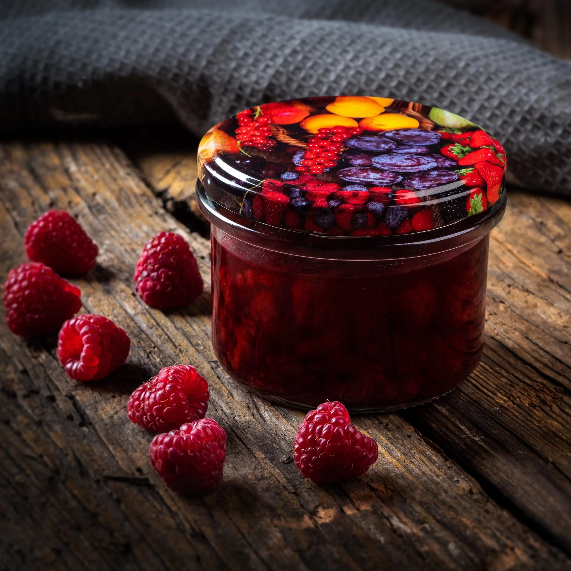 KADAX Zestaw 10 słoików na dżem, 235 ml, z zakręcanymi pokrywkami, w kolorze niebieskim/białym, Ø 82 mm – słoiki na dżem, chutney, marynowane warzywa, pasztety, kiełbasy, mięso, jedzenie dla niemowląt
