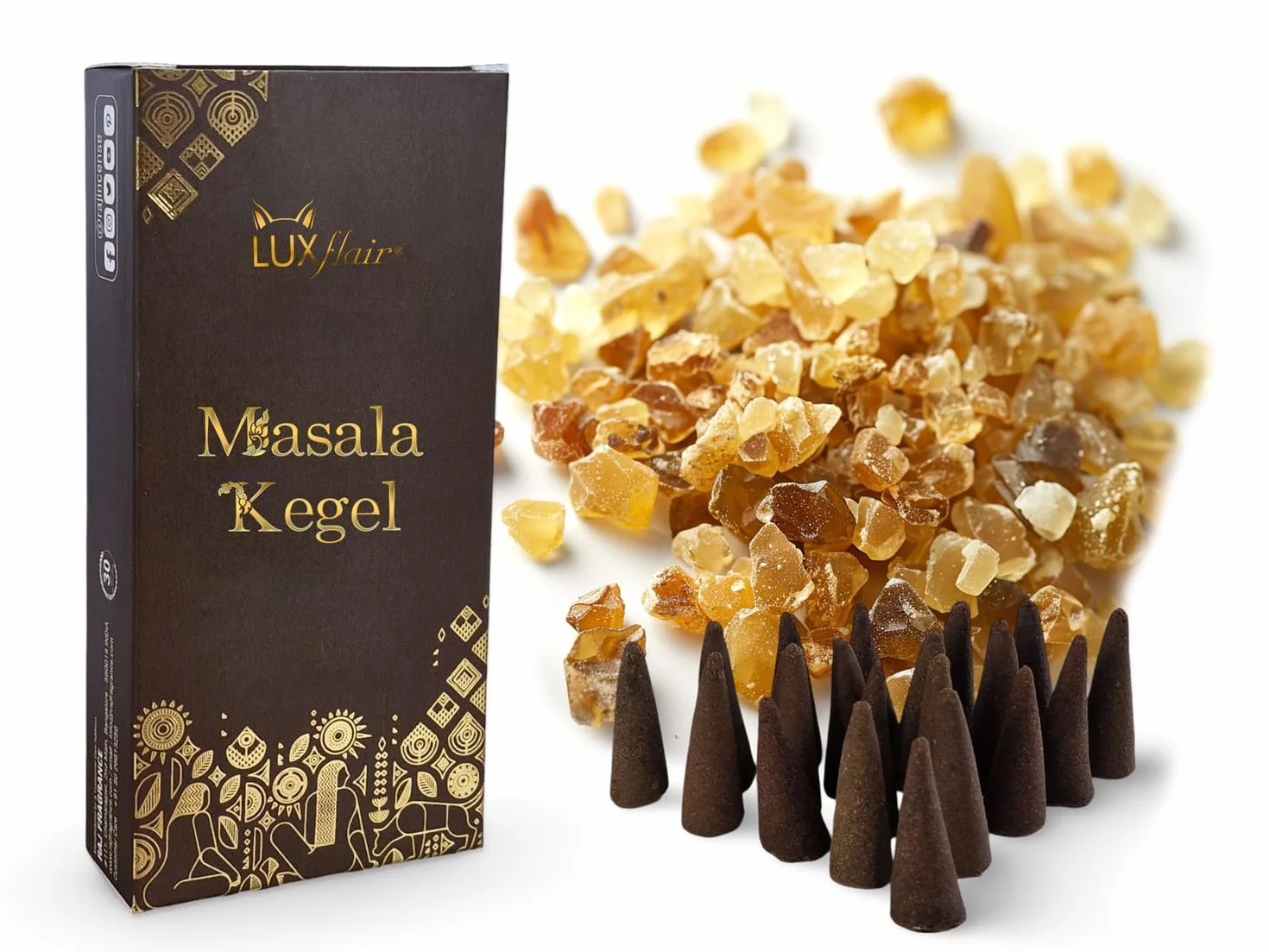 LUXflair Masala stożki kadzidłowe Copal (25 kadzidełek), 100% naturalne, z drobno zmielonymi żywicami. Autentyczne i ręcznie wykonane w Indiach