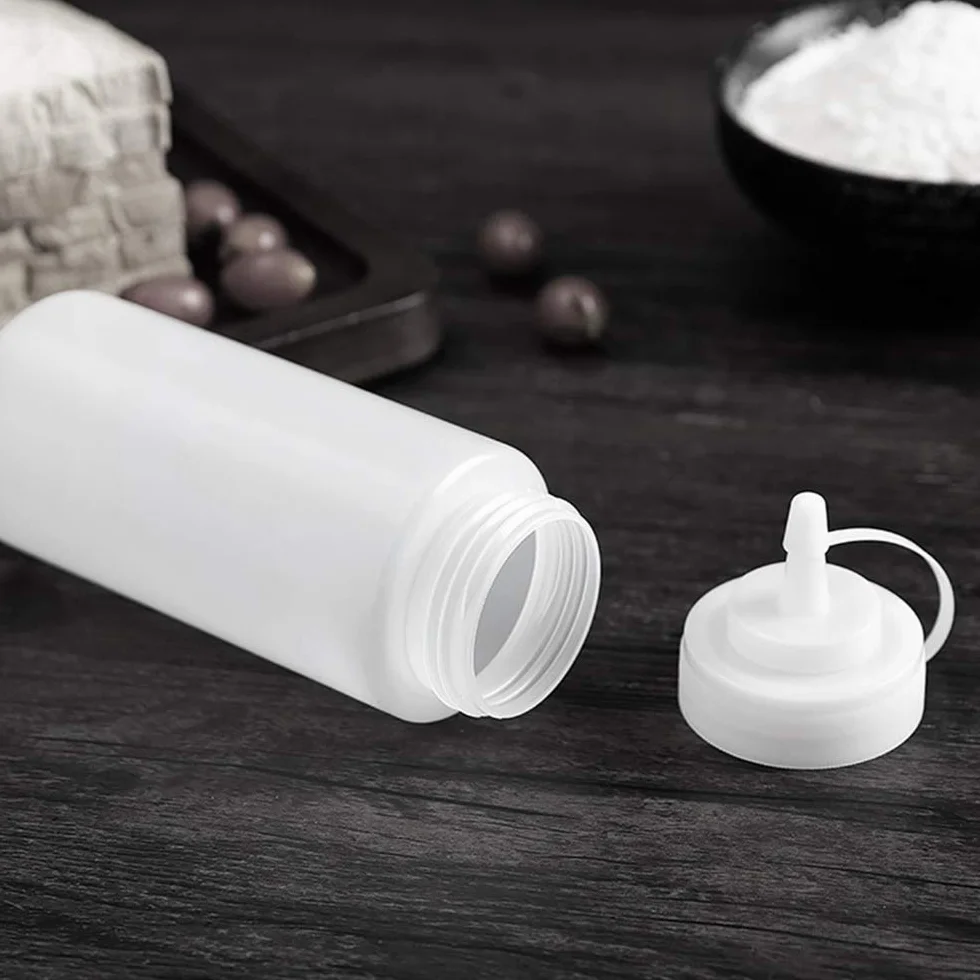 Butelka do wyciskania sosu 500 ml z nakrętką 4 szt. plastikowy dozownik do butelek do wyciskania przypraw, ketchupu, musztardy, Mayo, oliwy z oliwek, przezroczysty, 473 ml