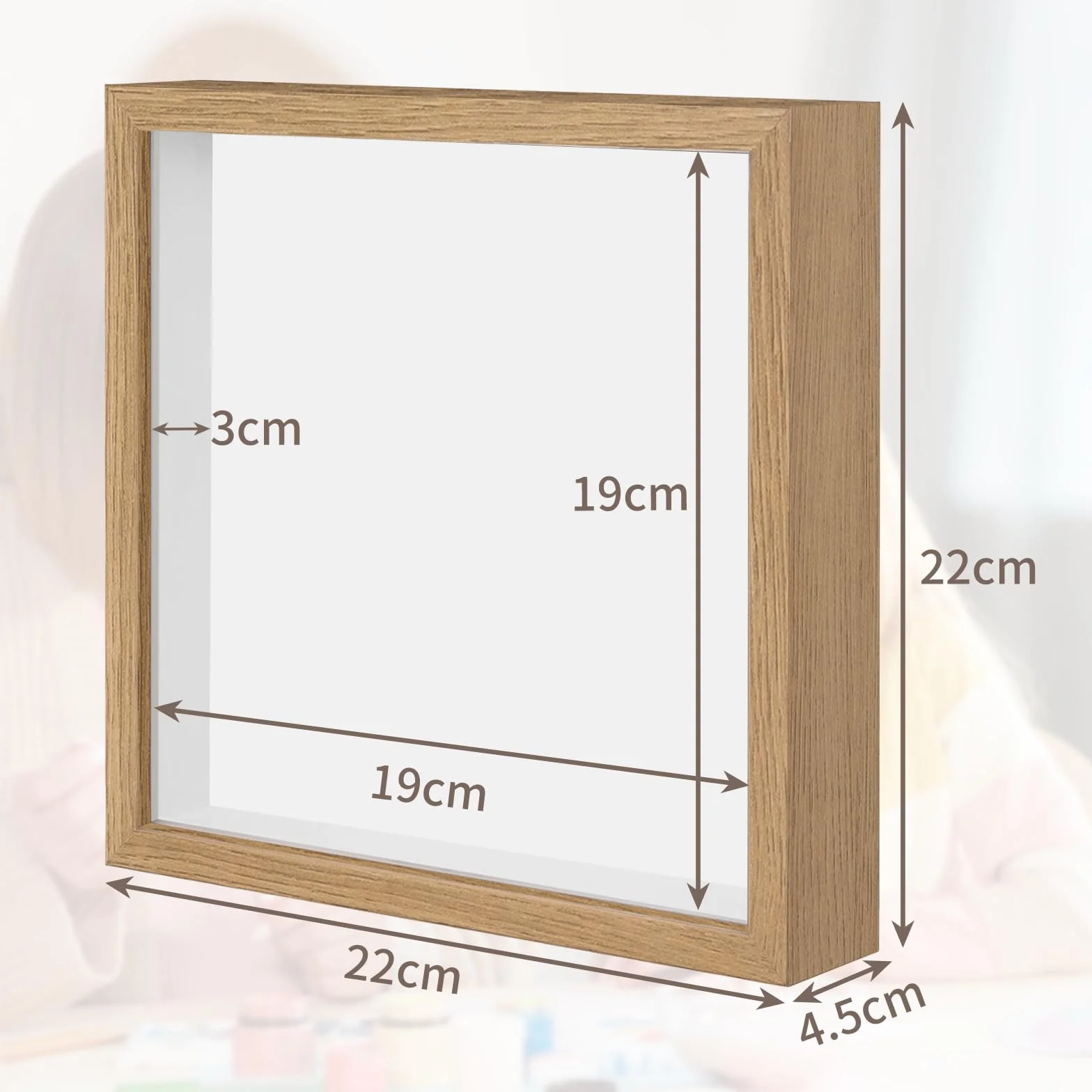 WISYOK Ramka na zdjęcia 3D do wypełniania 22x22cm, Ramka na obiekty 3D głęboka 3cm, Głęboka ramka na ścianę i desktop, Shadow Box na zdjęcia, obiekty, bukiet ślubny, dzieła sztuki DIY (naturalne