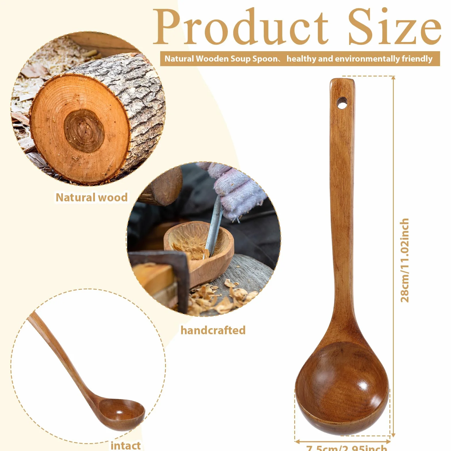 Łyżka do zupy z drewna, długość 28 cm, drewniana łyżka, naturalnie długi uchwyt, drewniana łyżka łyżka do zupy łyżka do zupy łyżka do ka