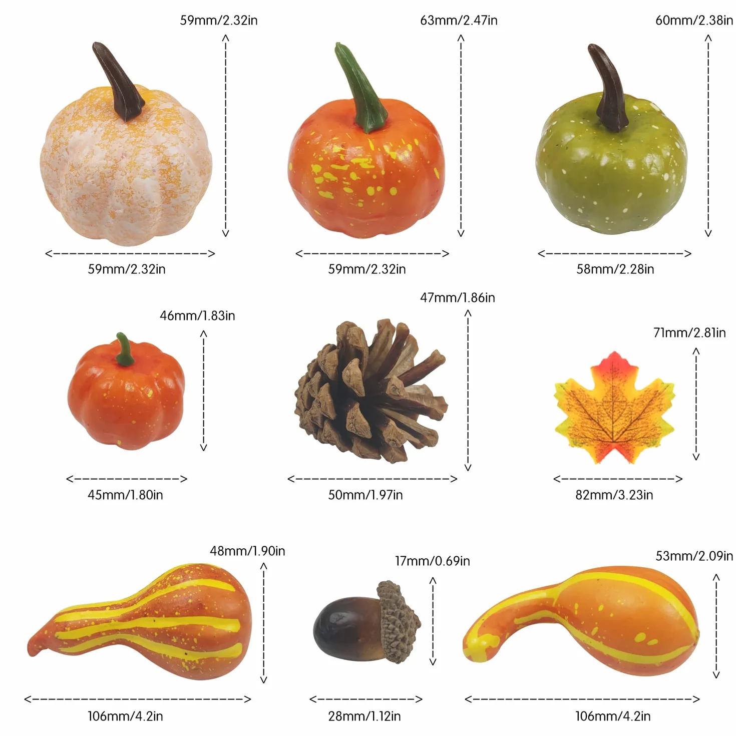 50 szt. sztucznych dyń zestaw jesiennych dekoracji, dekoracja na Halloween, mini dynie, sztuczne liście klonu, żołędzie, tykwy na jesień, Święto Dziękczynienia, przyjęcie, dekoracja domu