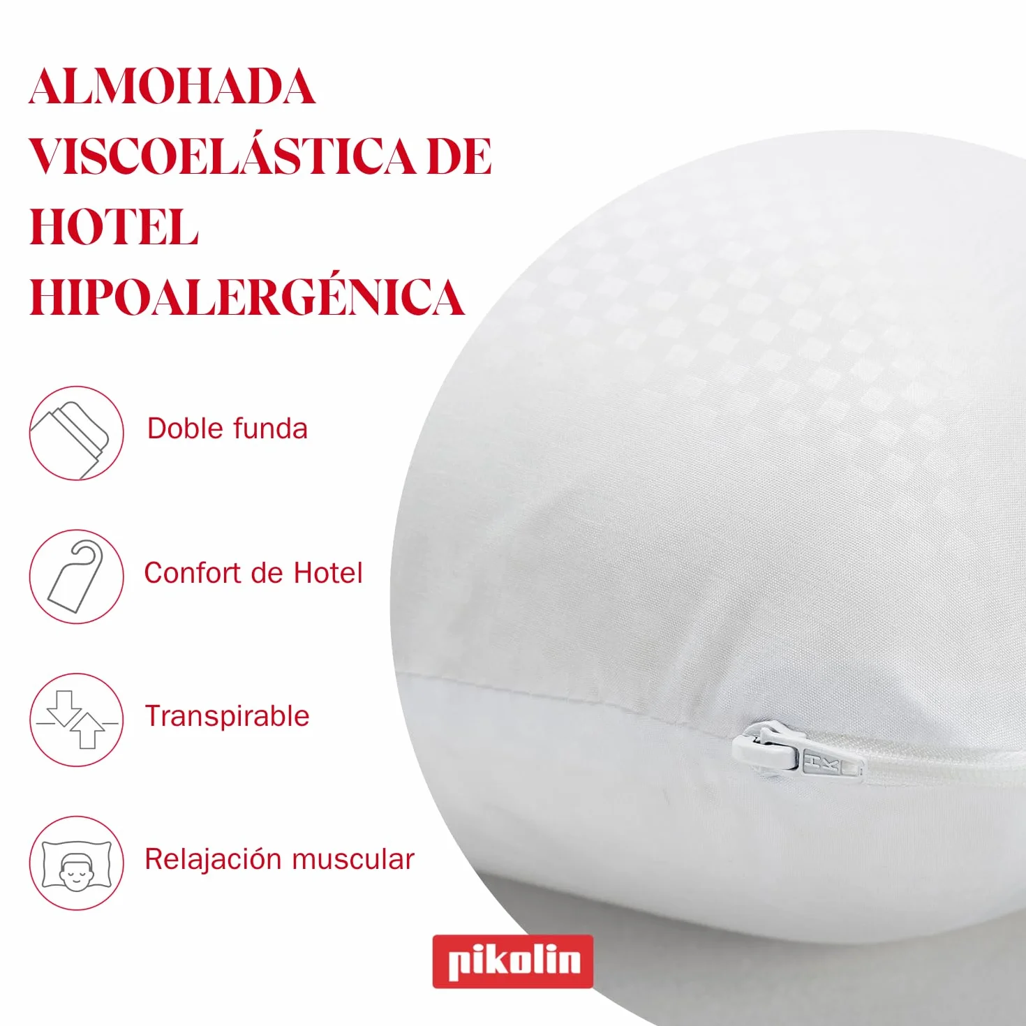 Pikolin Home - Ergonomiczna wiskoelastyczna poduszka z podwójną, dopasowaną poszewką z rdzeniem z pianki memory do spania na boku lub na plecach