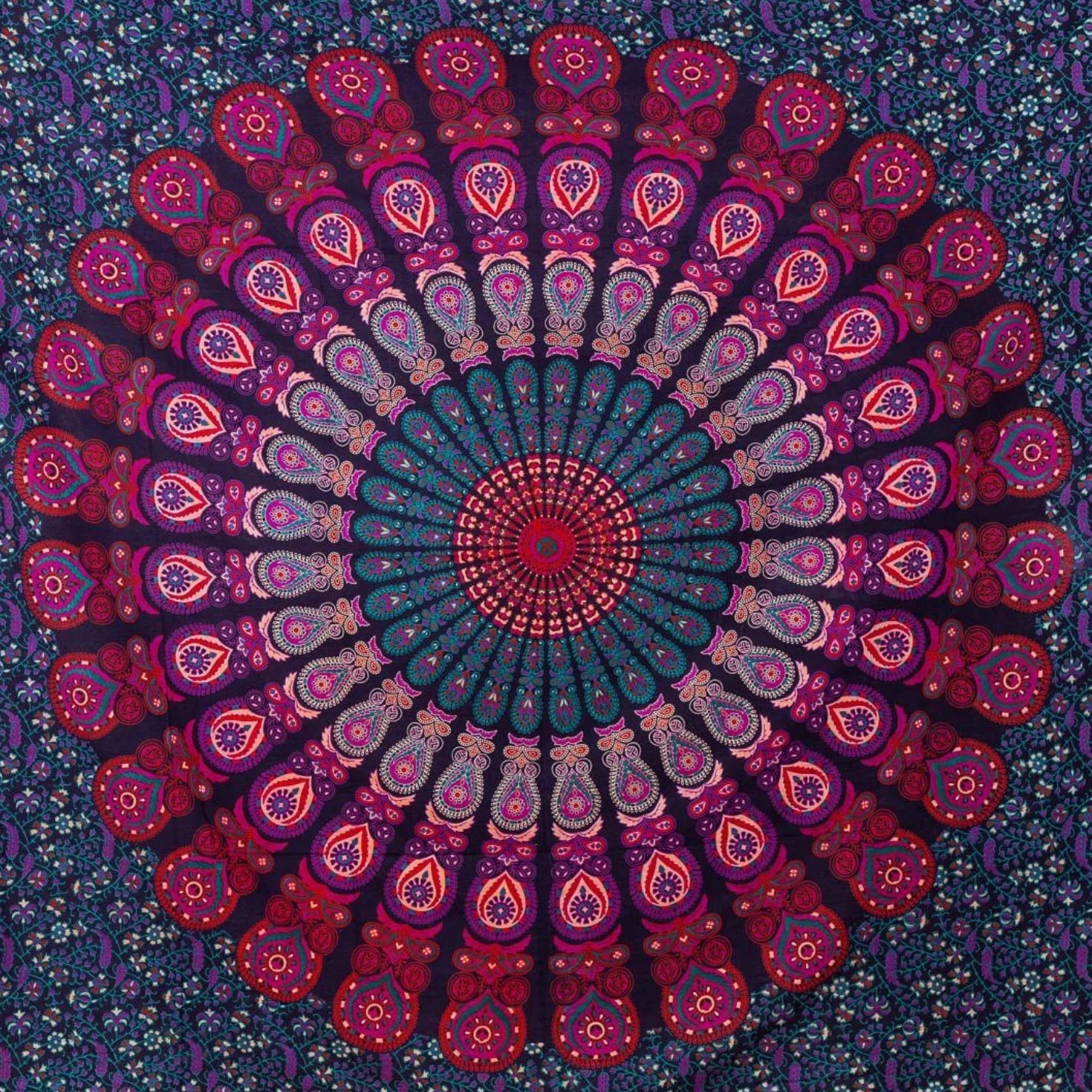 MOMOMUS Mandala gobelin naturalny, 100% bawełna, duży, uniwersalny - dekoracyjne gobeliny ścienne - idealne do dekoracji domu, sypialni lub salonu - ok. 210 x 230 cm