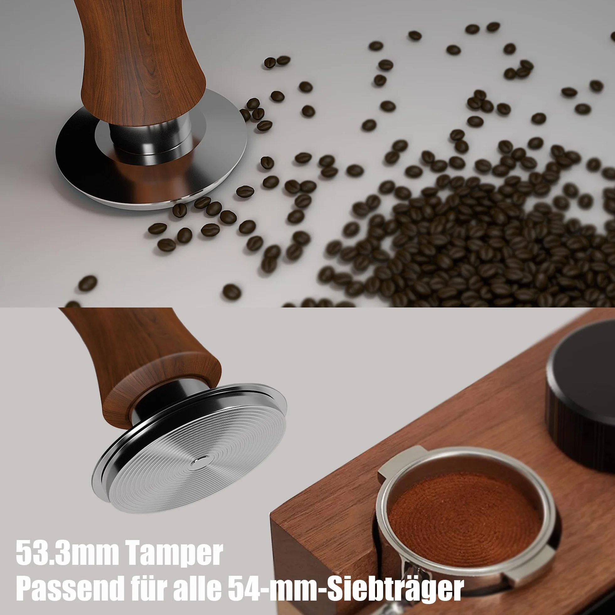 KYONANO Tamper 53,3mm, tamper do kawy i espresso, stylowy tamping force tamper, skalibrowany pod kątem 30 funtów nacisku, ze stali szlachetnej 304, akcesoria do maszyn do espresso ciśnieniowych