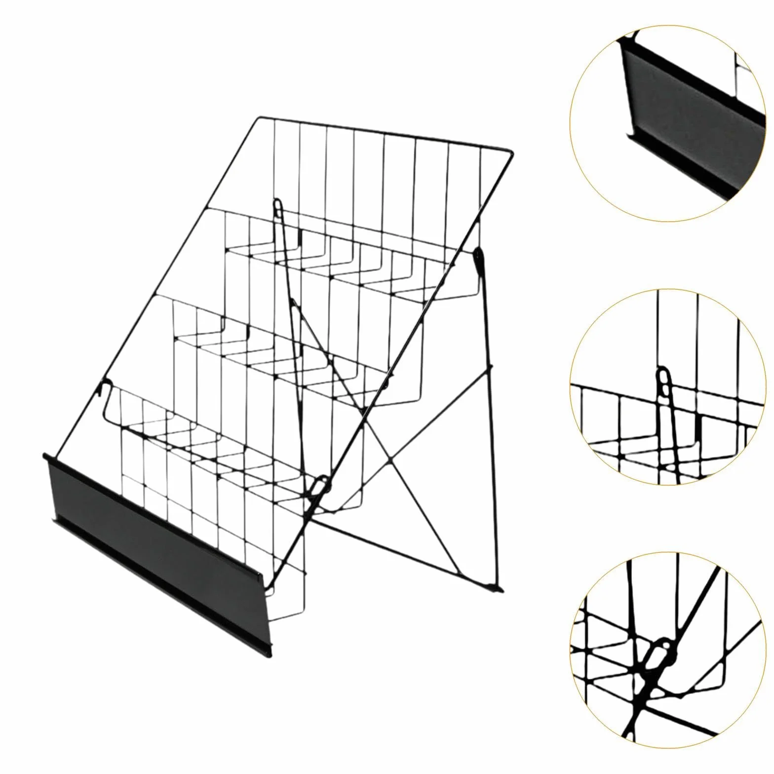 4-poziomowy metalowy stojak na książki, oszczędzający miejsce, stojak stołowy do podpisywania książek, ekspozycji płyt CD, biura, czarny, idealny do użytku detalicznego i domowego
