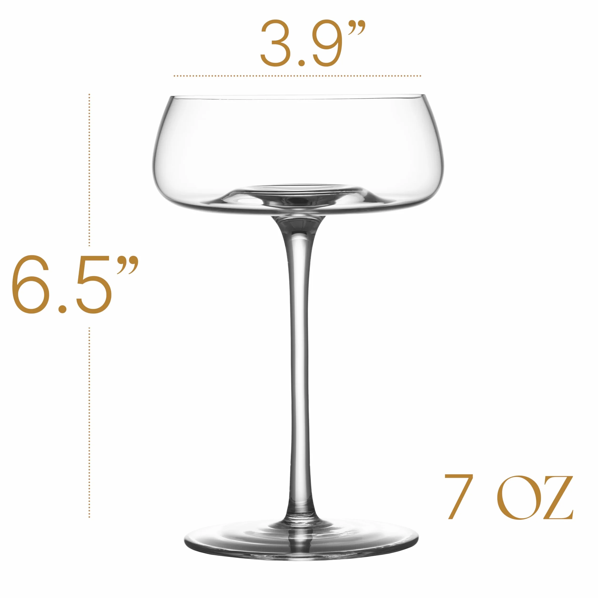 Coupette Kieliszki do koktajli Martini i miseczki do szampana | zestaw 4 szt. | eleganckie kryształowe szklanki koktajlowe 260 ml Coupe z długą nóżką do szampana, espresso Martini, Daiquiri