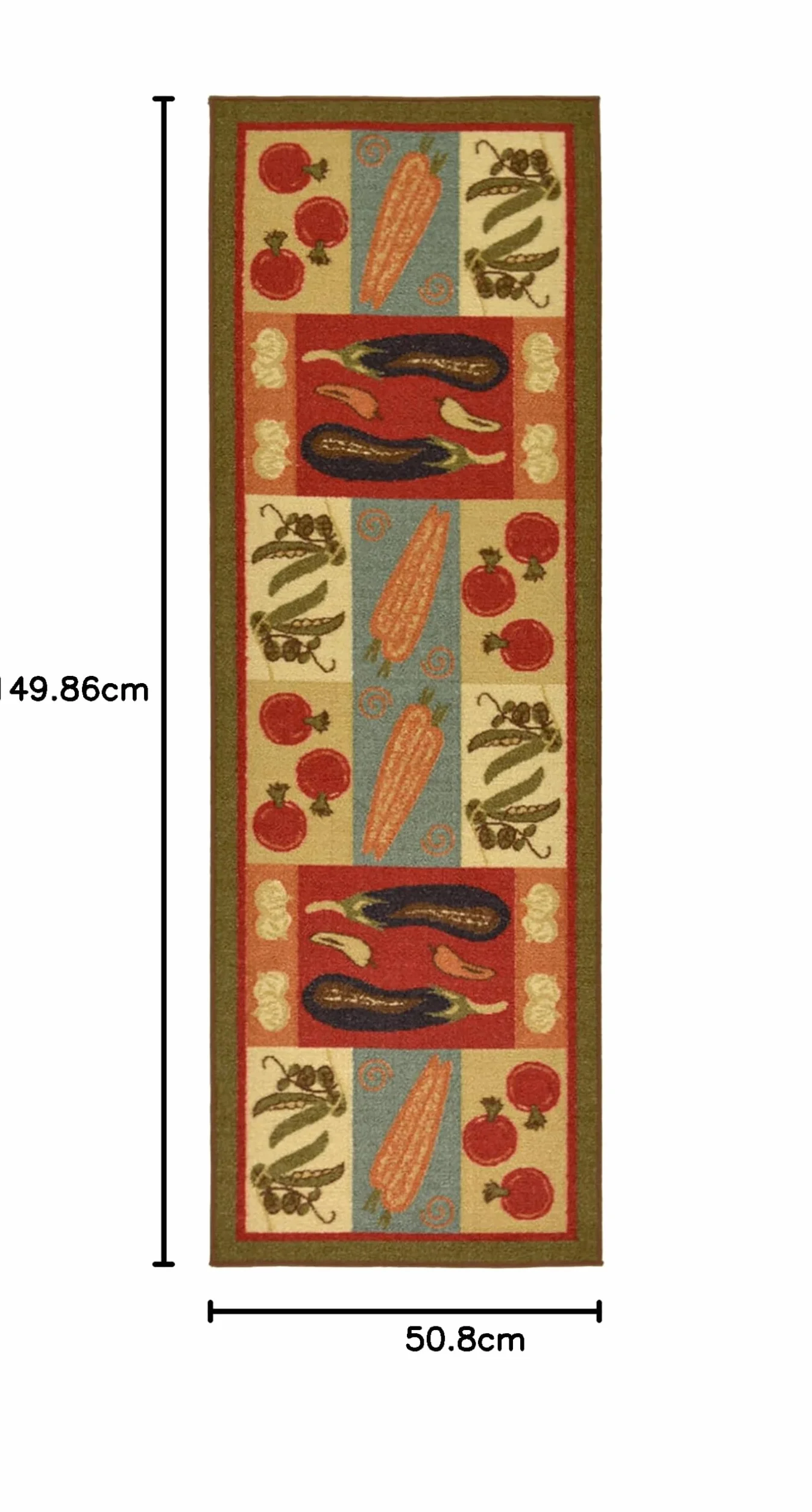 Ottomanson Sara's Kitchen Ciemnooliwkowozielone warzywa, designerski dywan z gumowym spodem, 50 x 150 cm, oliwkowozielony