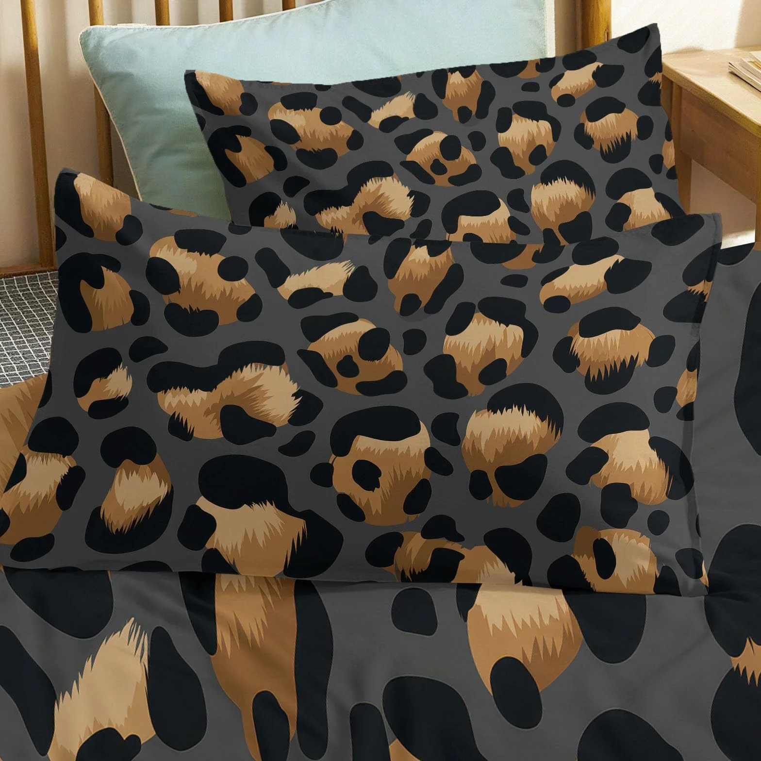 Nowoczesny, minimalistyczny styl, wzór panterki, zestaw pościeli – 240 x 220 cm, szara poszewka na kołdrę z mikrofibry, dla alergików, dwustronna pościel z ukrytym zamkiem błyskawicznym