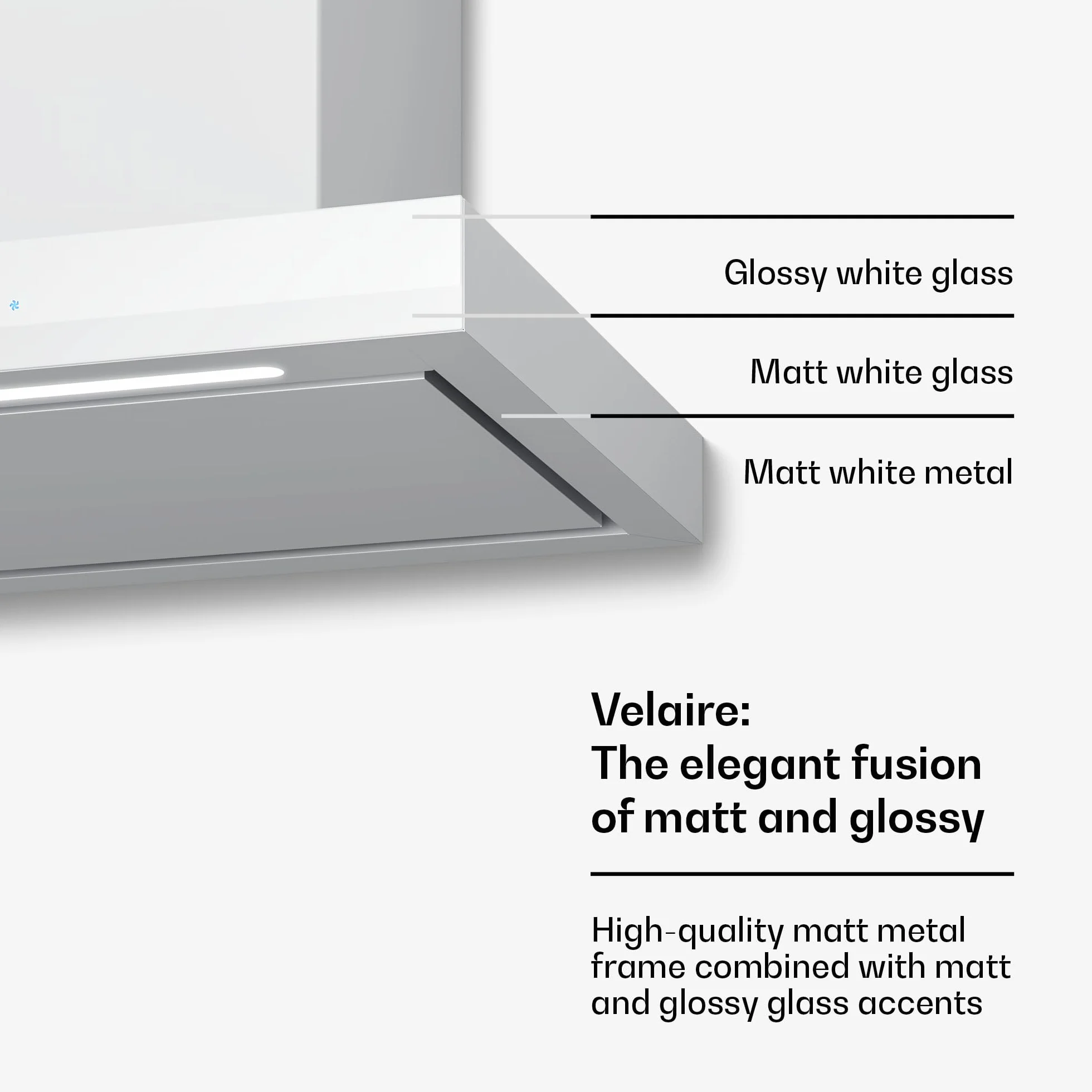 Okap ścienny Klarstein Velaire 60 cm - 600 m³/h, efektywność energetyczna A++, sterowanie dotykowe, dioda LED, cichy, filtr aluminiowy i węglowy, biały