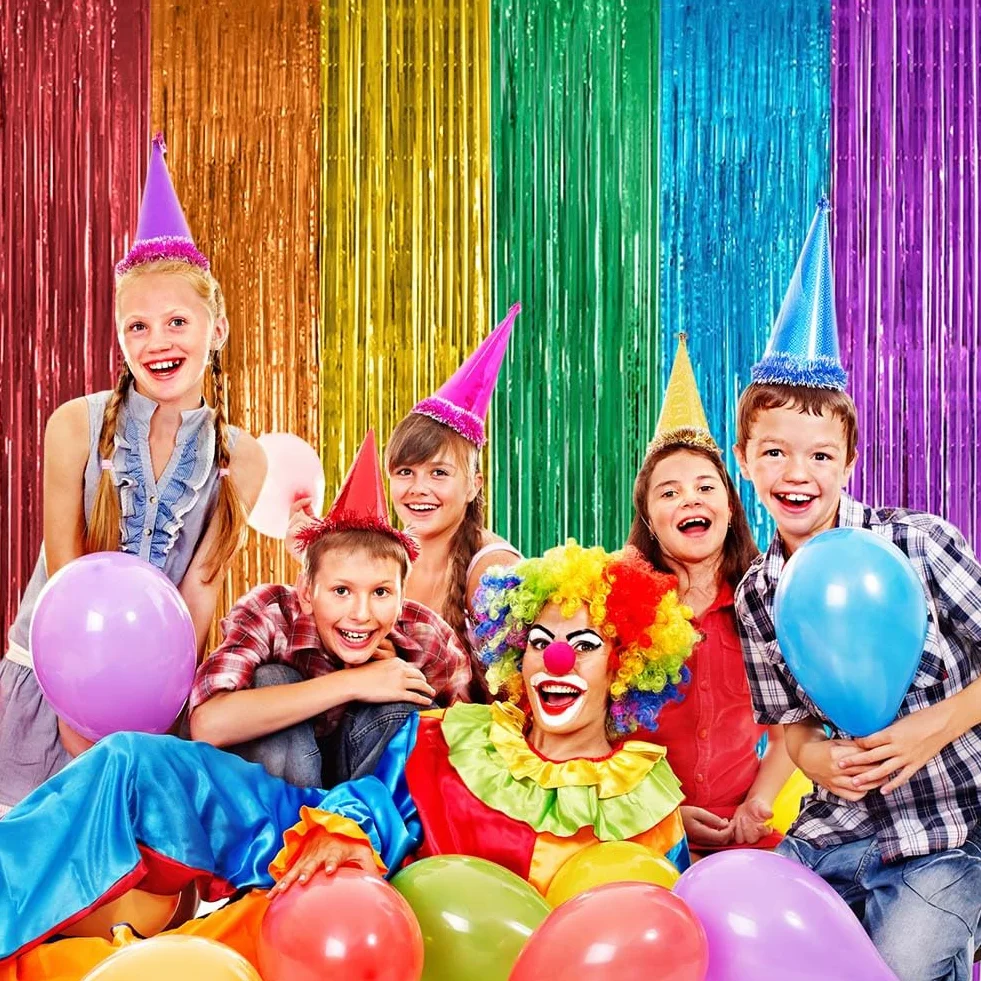 OFFCUP Tinsel Foliowa Zasłona z Frędzlami 1x2m, Błyszczące Serpentyny dla Urodzin, Ukończenia Szkoły, ślubu, Zaręczyn, Wieczoru Panieńskiego (kolor, 4 szt.)