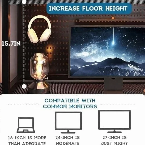 Dwupoziomowy organizer z półką na biurko do domowego biura i akademika - | Półka na biurko i stojak monitor z pegboardem Oszczędzające miejsce rozwiązanie(Black,3.6ft x 0.8ft x 2.95ft)