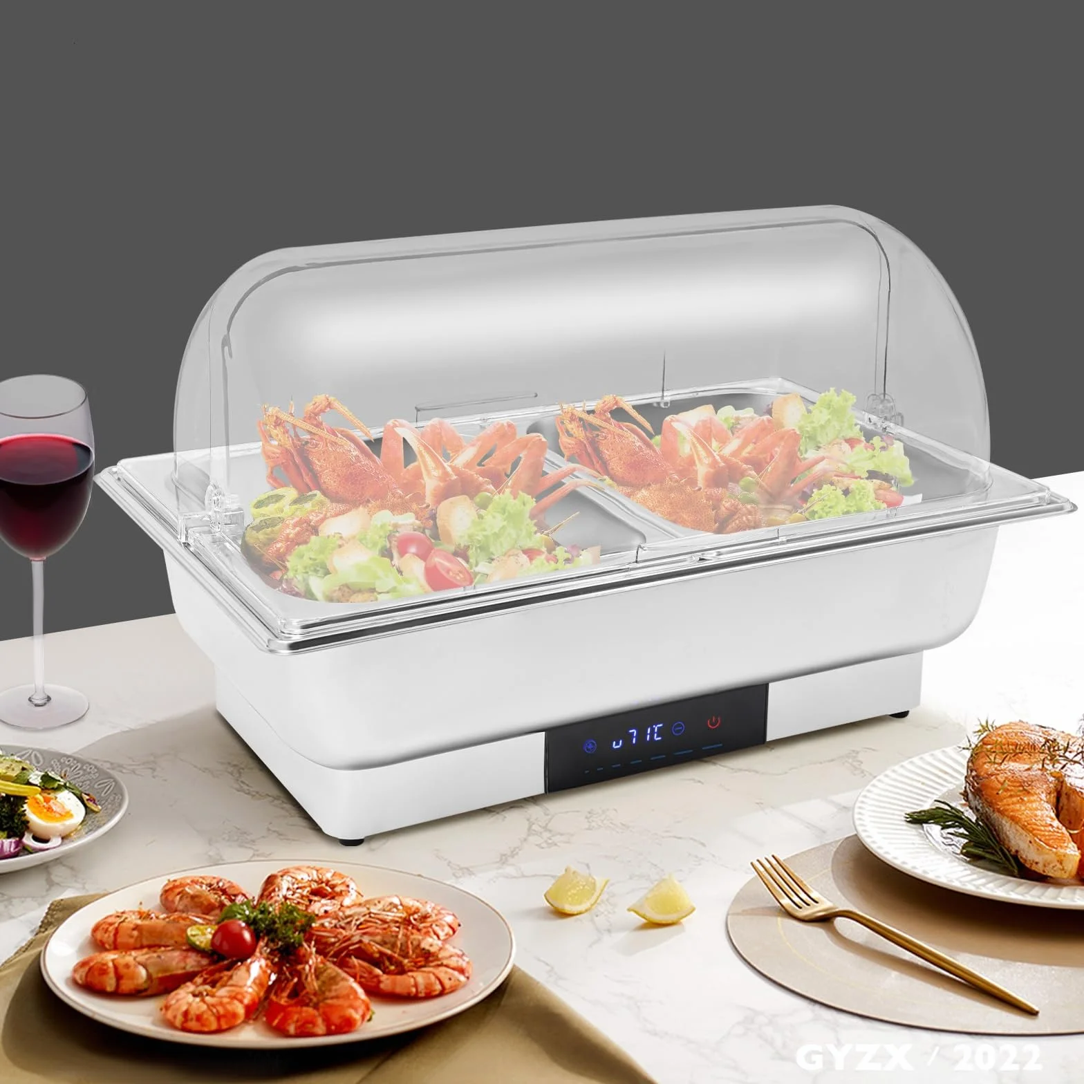 Elektryczny podgrzewacz do potraw Chafing Dish podgrzewacz do potraw na bufet ze stali nierdzewnej 9L 15L pojemnik na żywność z regulacją temperatury na imprezy, catering (2 przegród)