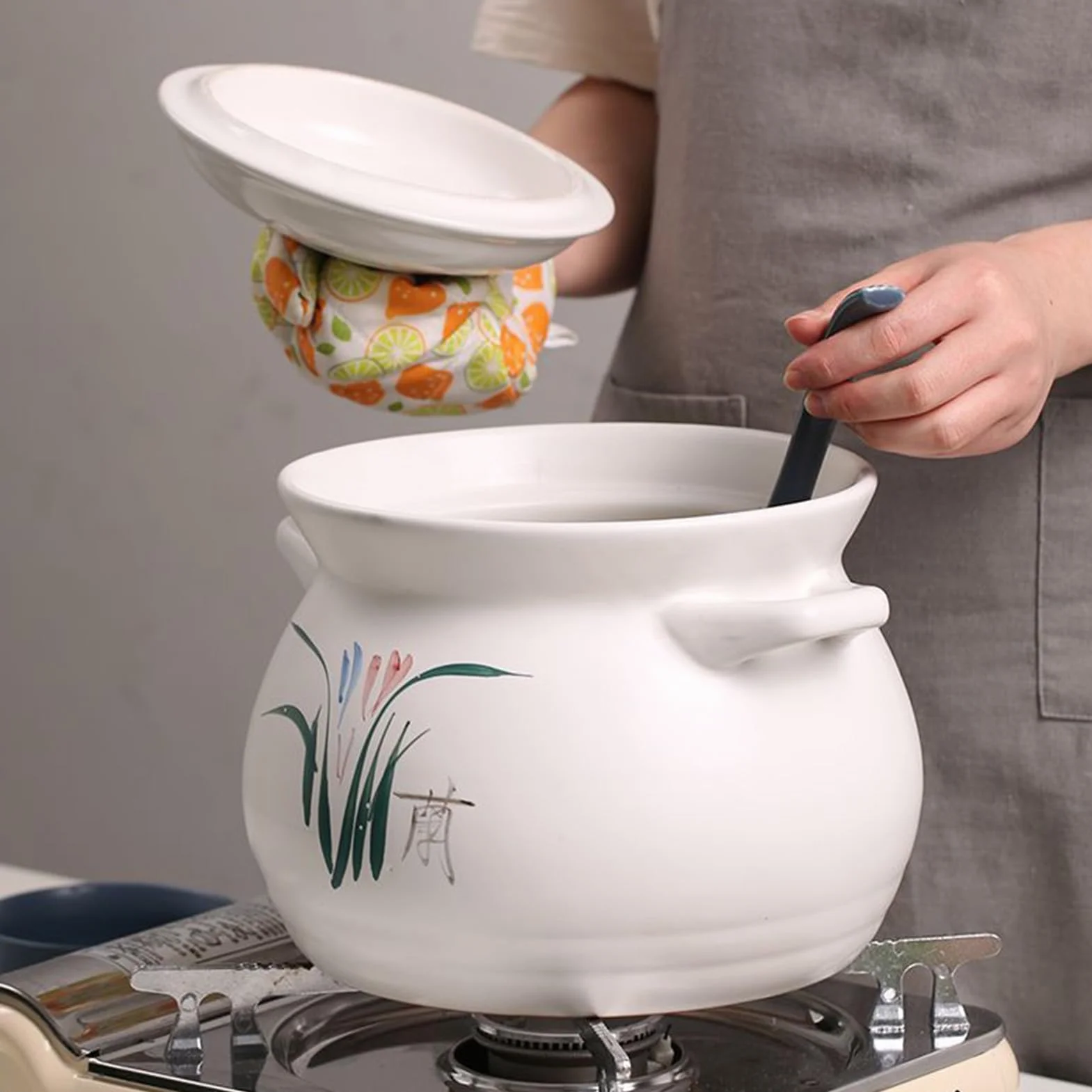 Ceramiczny garnek do duszenia, Małe miedziane rondle, garnki z pokrywką, ceramiczne(5.5L/5Quarts)