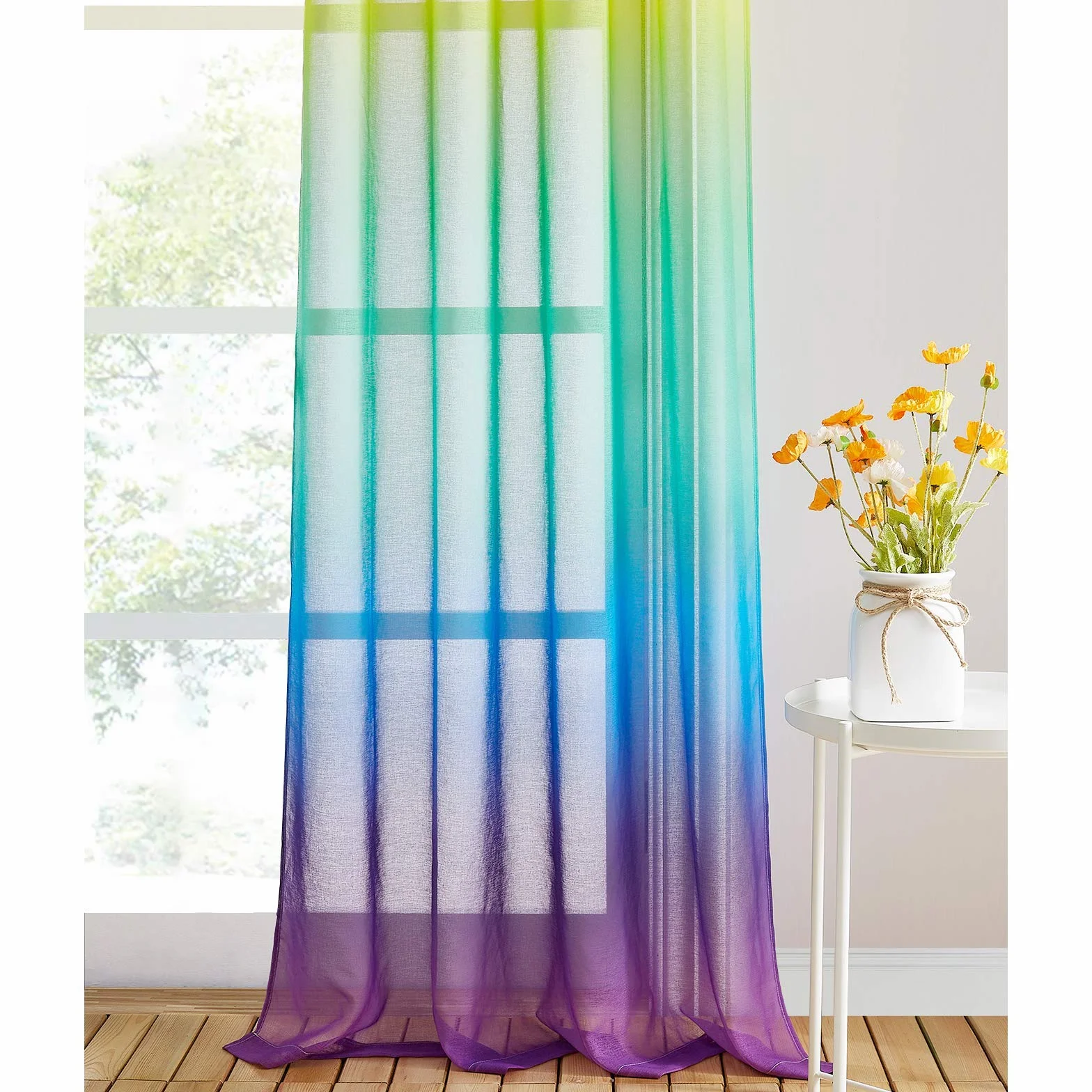 NICETOWN Zasłony welonowe z oczkami - welon lniany efekt świetlny naturalny filtr wielokolorowy elegancki gradient dekoracyjny do salonu, sypialni, 140 x 245, tęcza, 2 szt