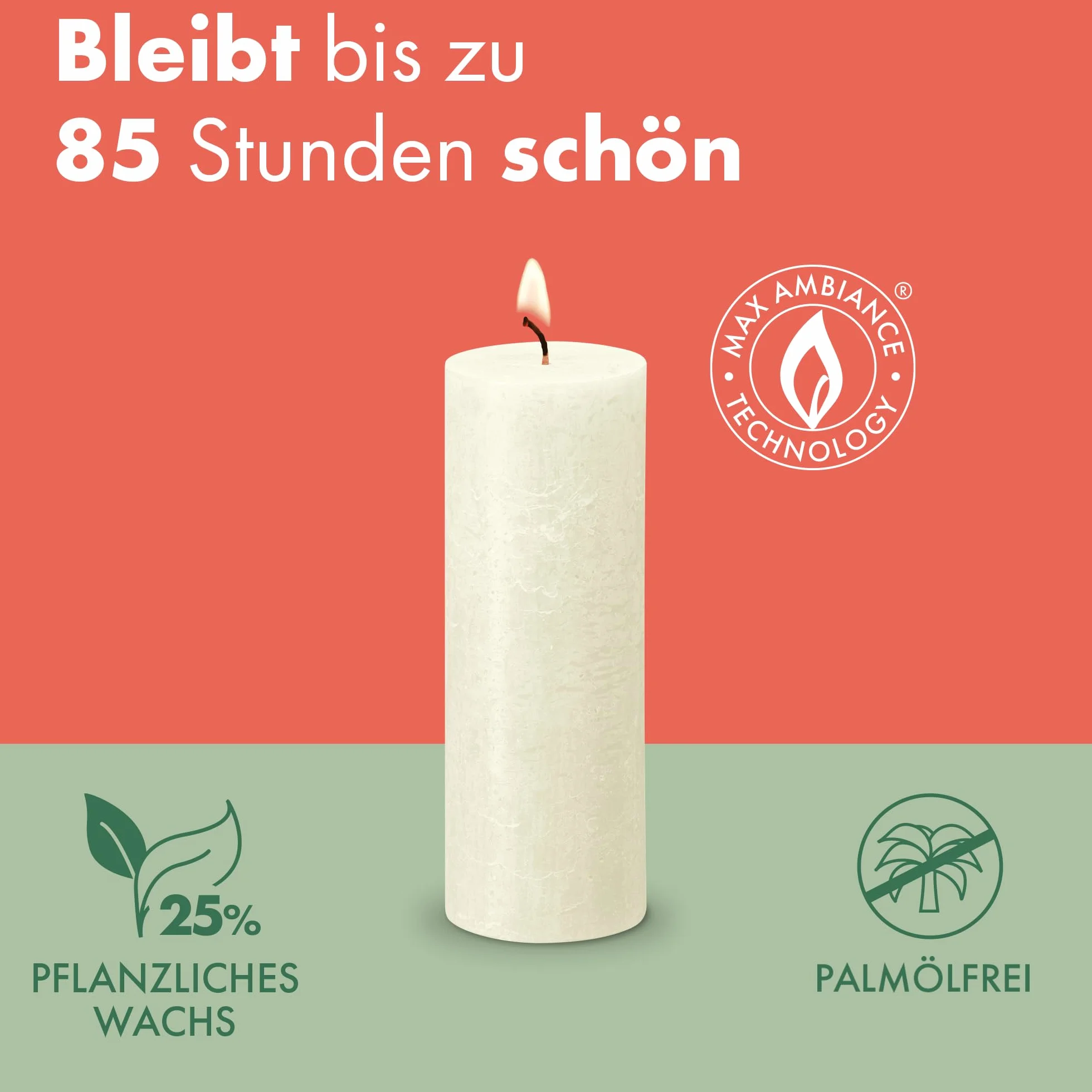 Bolsius Rustykalna świeca filarowa, kremowa, zestaw 4 sztuk, długi czas palenia 85 godzin, świeca domowa, dekoracja wnętrz, bezzapachowa, naturalny wegański wosk, bez oleju palmowego, 19 x 7 cm