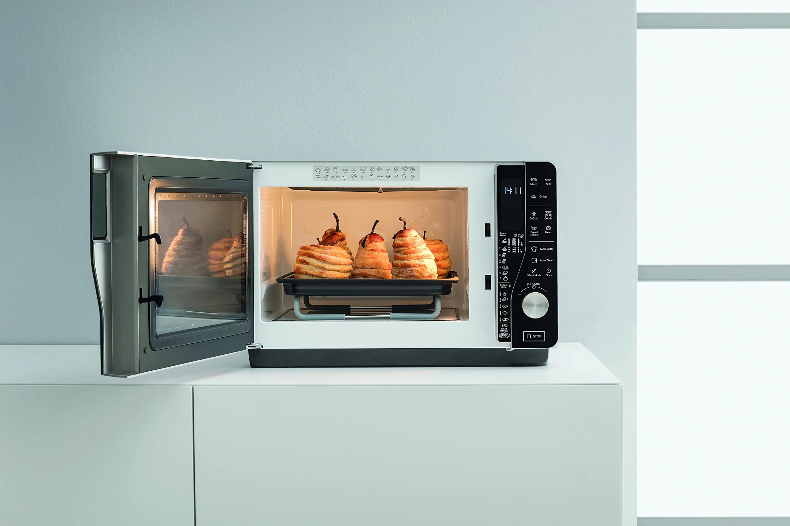 Whirlpool MWF 427 SL kuchenka mikrofalowa Extra Space + grill, pojemność 25 l, kolor srebrny, z steamerem, wysoki grill, płaski ruszt i wysoki ruszt Crisp + uchwyt, 800 + 1000 W