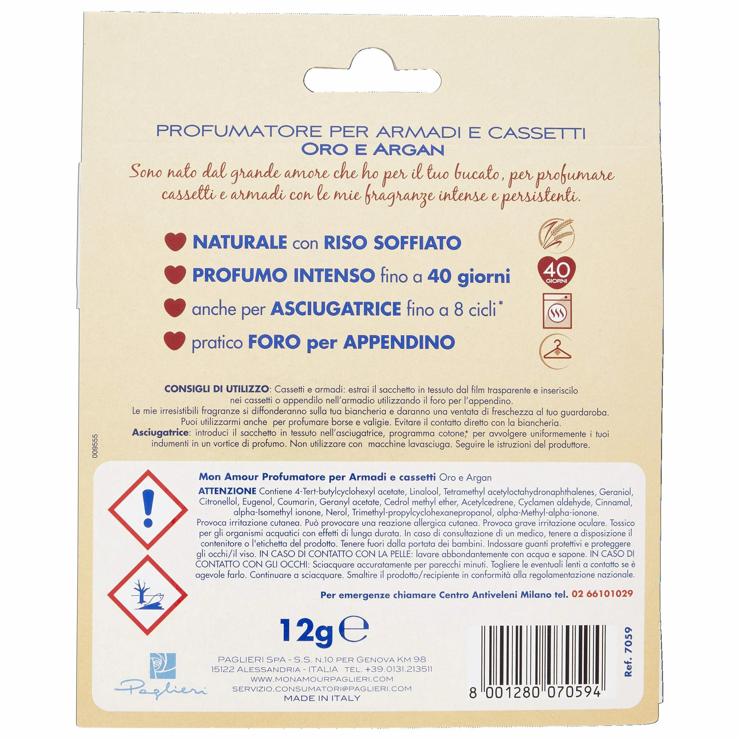 Mon Amour Woreczek zapachowy wiszący 12 g złoty arganowy