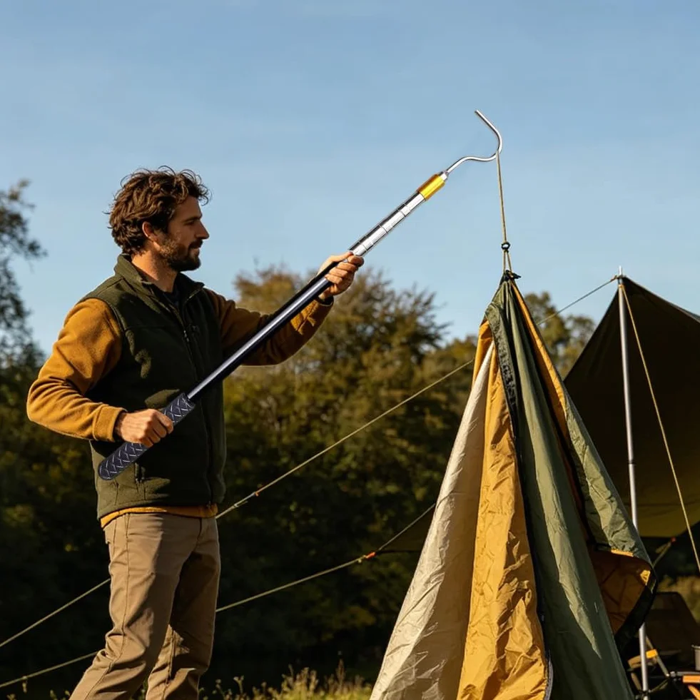 FARYODI Drążek teleskopowy 150 cm z hakiem do żagla przeciwsłonecznego, kedera, haka do łodzi, żagla przeciwsłonecznego, otwieracza markiz, drążek z hakiem do otwierania markiz, kamperów