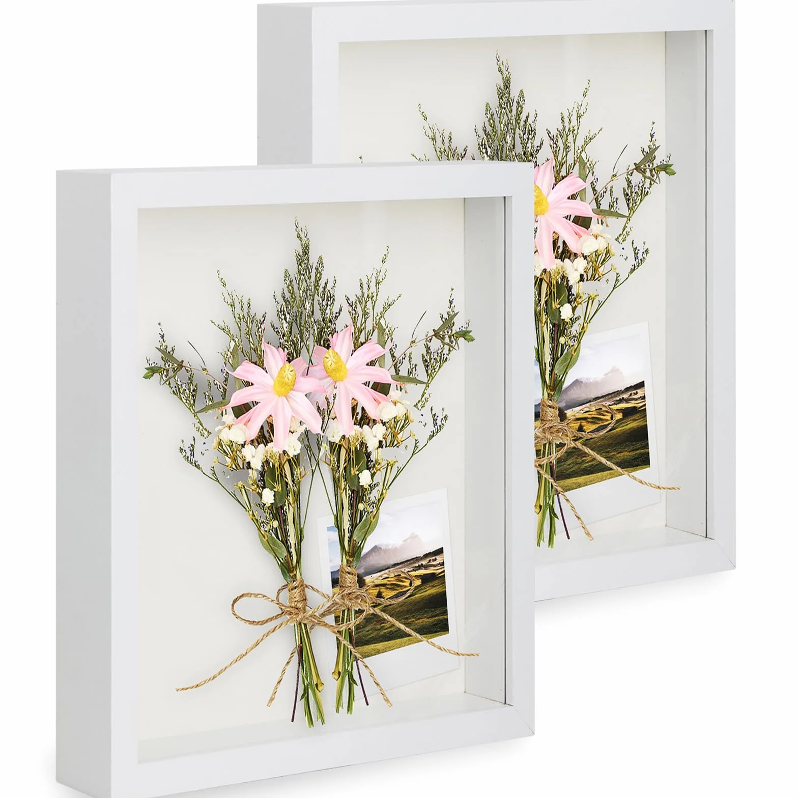 Ramka na zdjęcia 3D 15x20cm, 2 sztuki witryna o głębokości 3 cm duże pudełko klasyczna ramka na przedmioty - Biała /2 sztuki