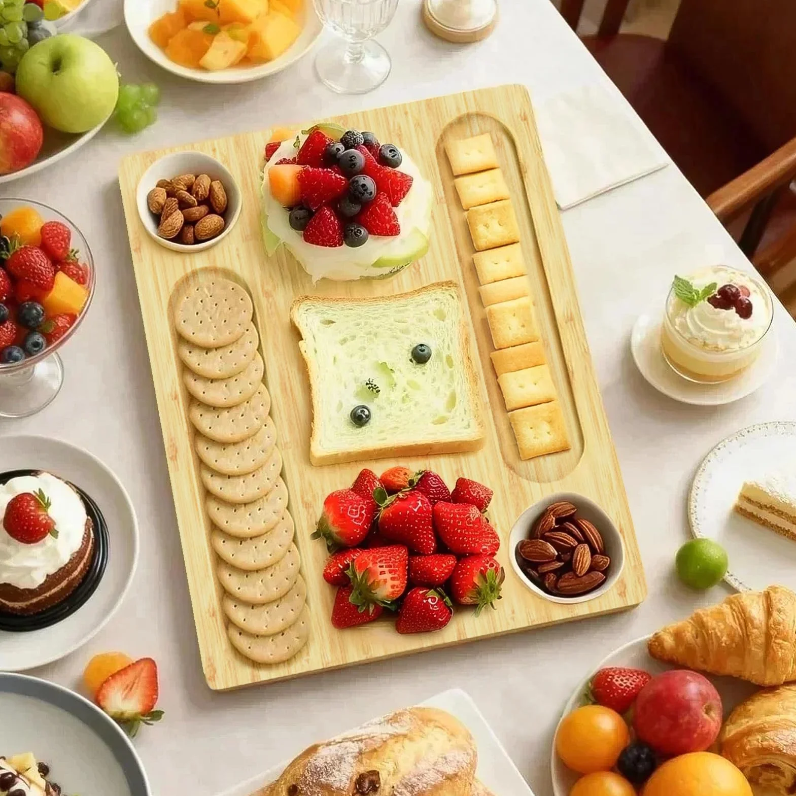WELDUN Bambusowa deska do serów, taca charcuterie, taca do serwowania serów, owoców, warzyw i mięsa - idealna na rocznicę, przyjęcie, wesele