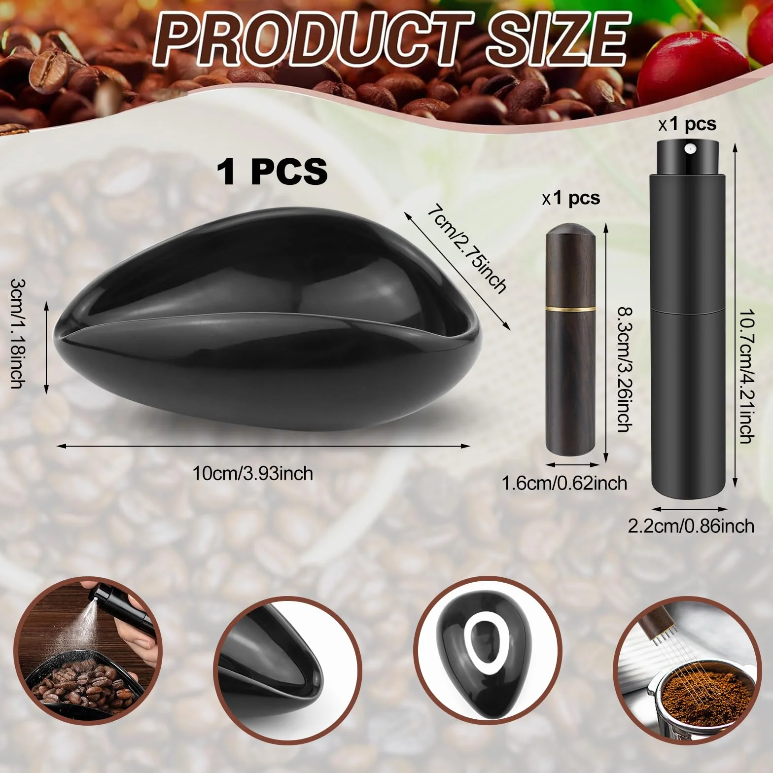 Zestaw kubków dozujących do kawy, 3 szt., czarny zestaw narzędzi Wdt, zawiera drewno Wdt Tool Cup Coffee Dosing, butelka z rozpylaczem RDT do kawy, herbaty i prezentów