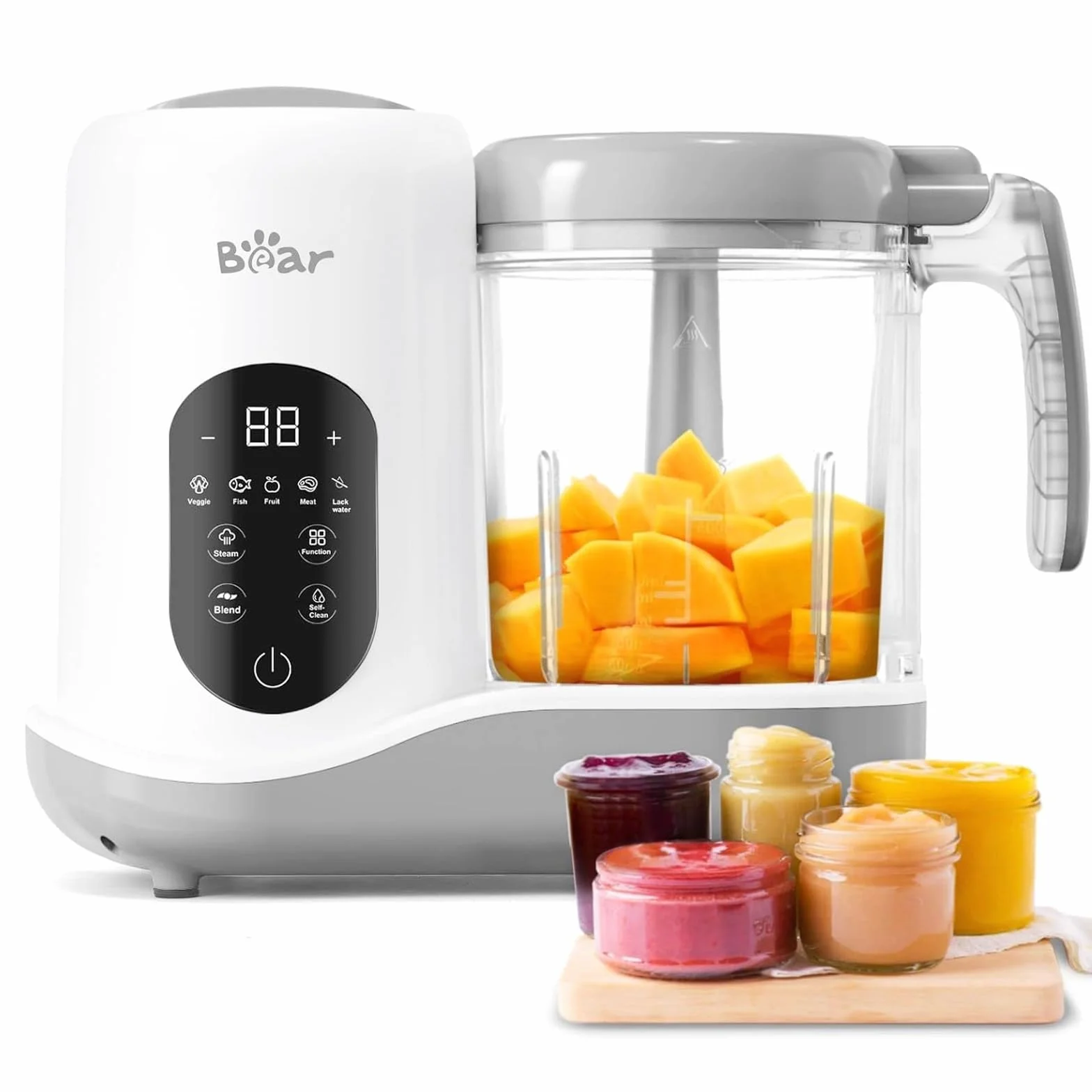 Bear Baby robot kuchenny, automatyczne gotowanie i mielenie, z 4 menu, wielofunkcyjny przyrząd do przygotowywania żywności dla niemowląt i blenderem do gotowania na parze, samooczyszczający