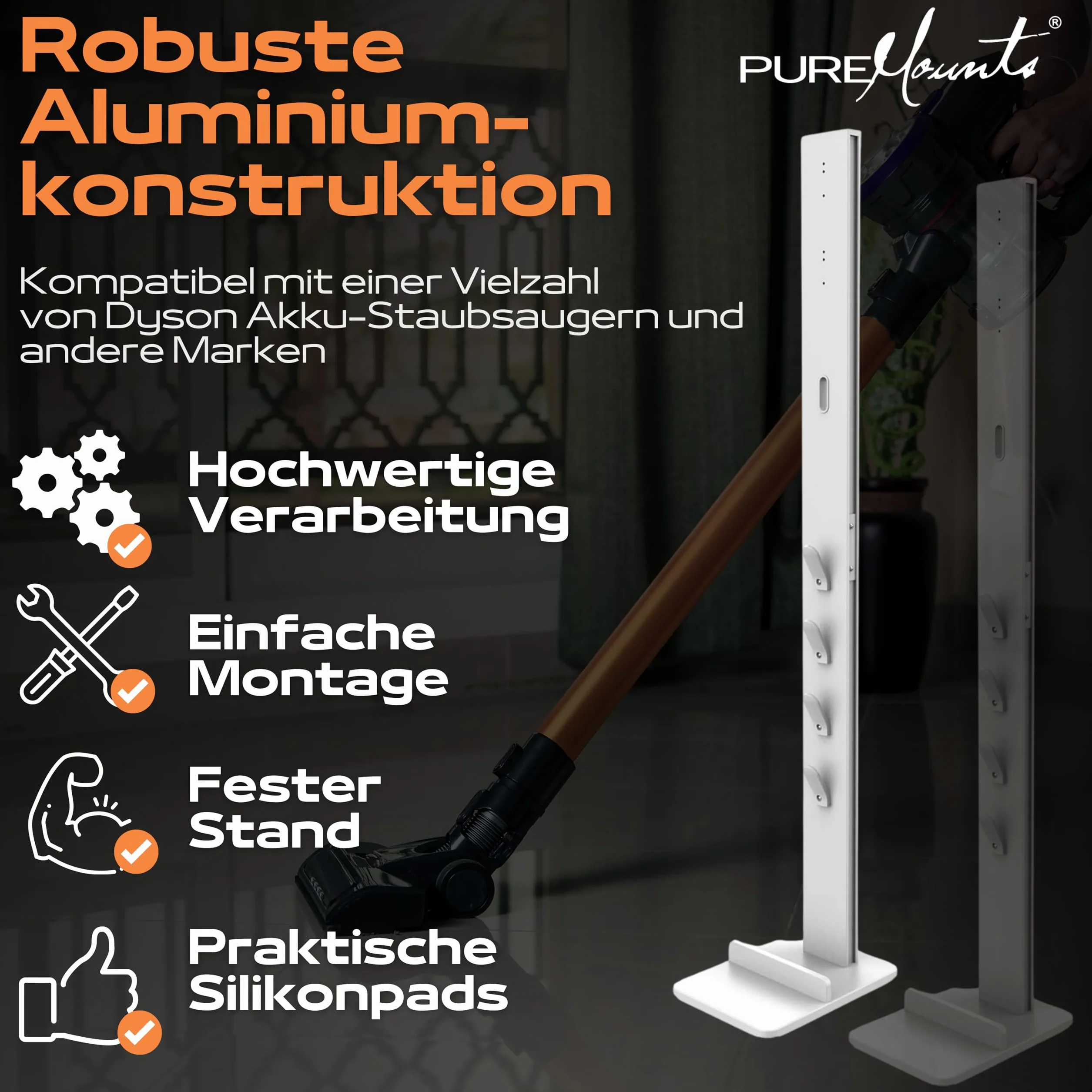 Puremounts Stojak na Odkurzacz Biały
