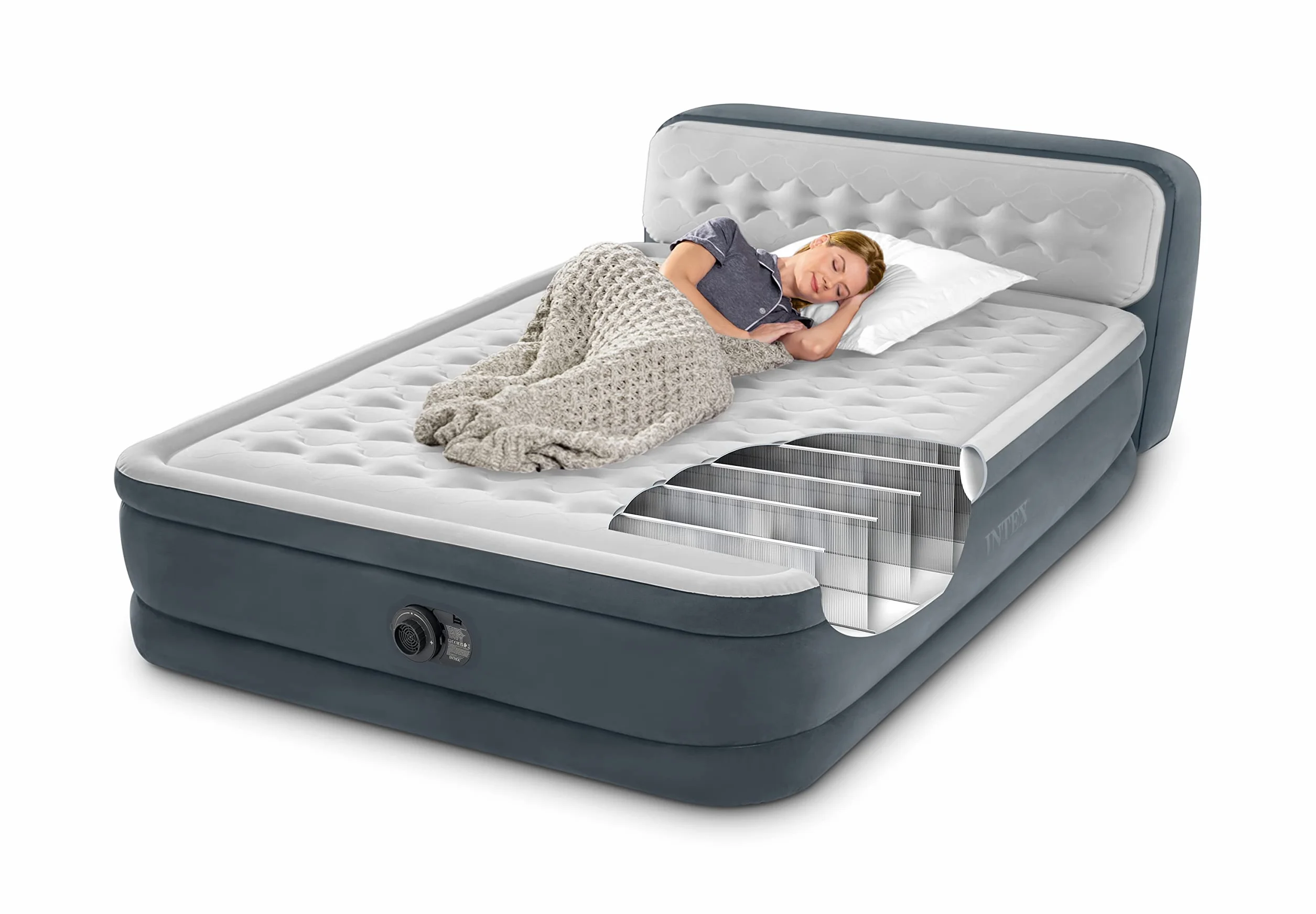 Intex 64448ND - Materasso Dura-Beam Ultra Plush Headboard Autogonfiante, 152x236x86 cm