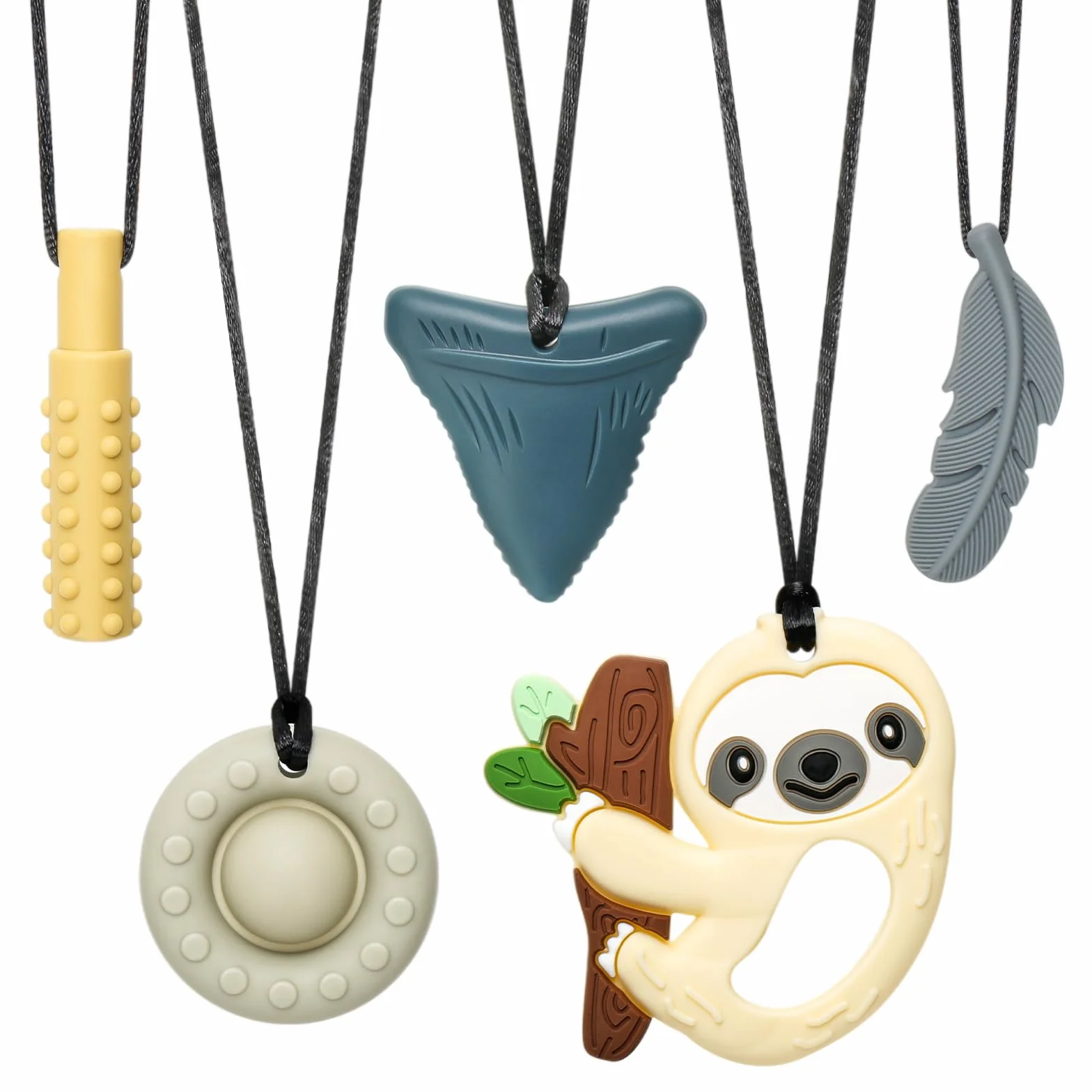 CLDY Łańcuszek do żucia dla dzieci, 5 sztuk, sensoryczny łańcuszek na szyję, charms do żucia, pierścień do gryzienia z silikonu, nie zawiera BPA, zabawka autystyczna