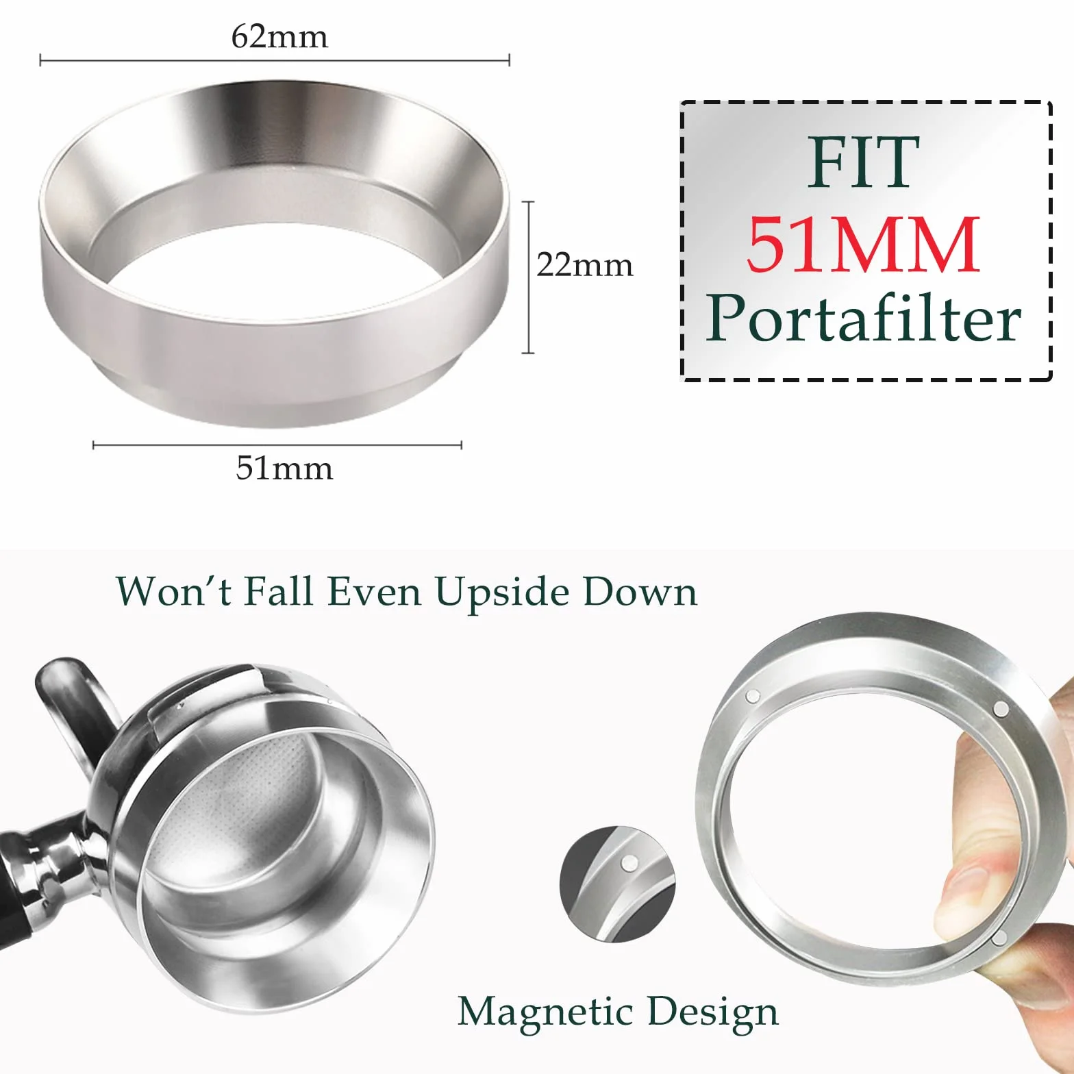 Aluminiowy pierścień dozujący 51 mm lejek do kawy magnetyczny do espresso
