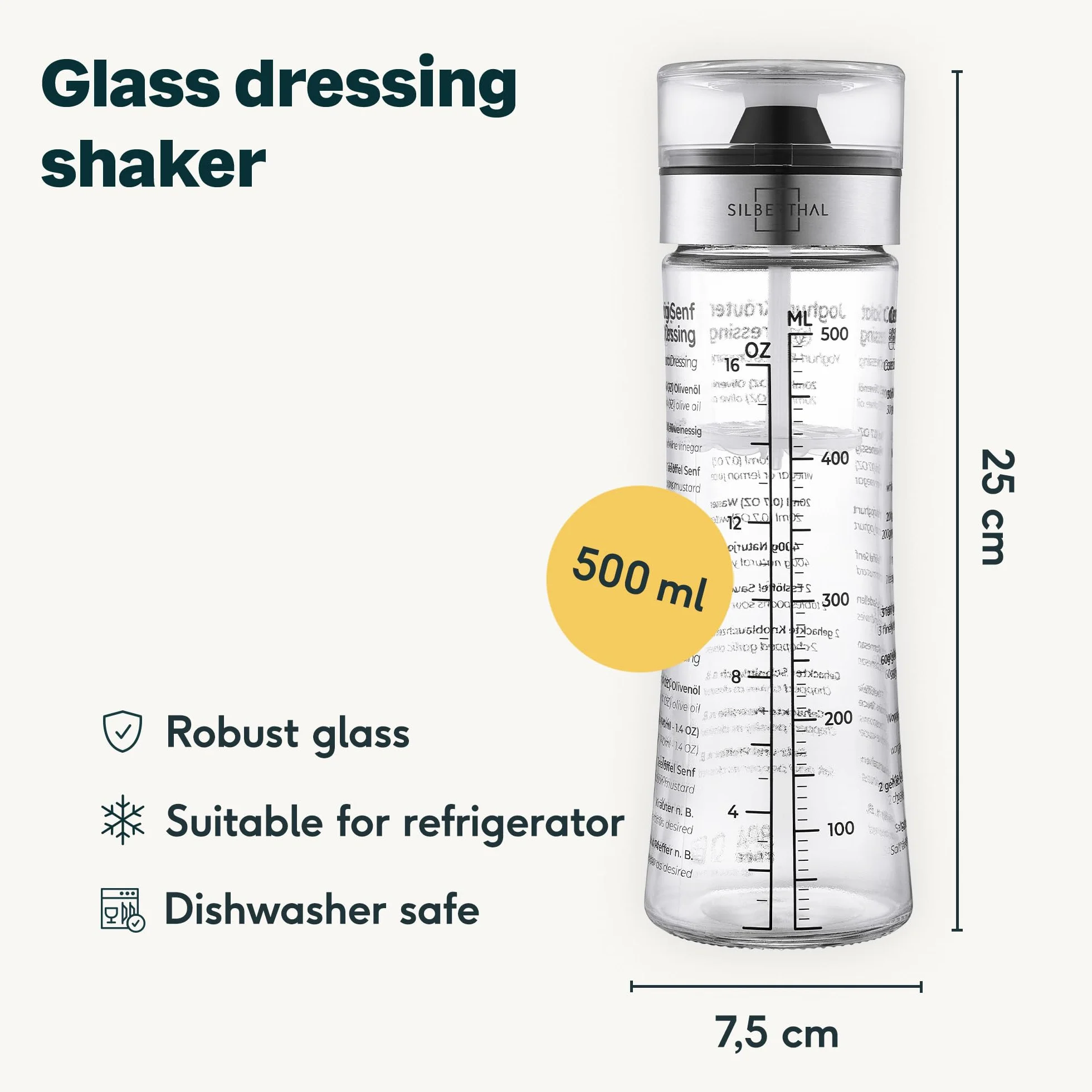 SILBERTHAL Shaker Szklany Winegret 500 ml z Pokrywką Butelka na Sos Sałatkowy