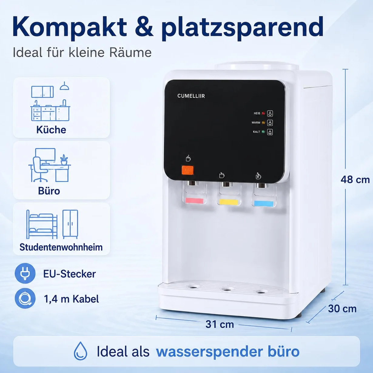 Elektryczny dozownik wody z chłodzeniem, automatyczny dozownik wody 500 W + 75 W, chłodzenie 15°C, temperatura ogrzewania 90°C, dozownik zimnej wody, do biura, domu