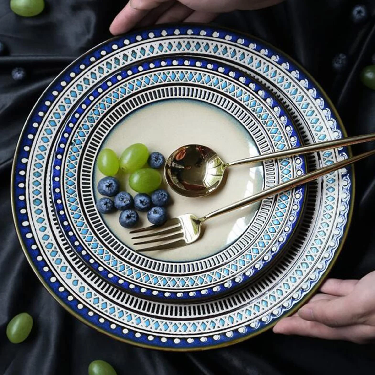 48-częściowy porcelanowy zestaw naczyń dla 12 osób, zestaw naczyń z porcelany, zestaw naczyń z 12 talerzy, 12 talerzy deserowych, 12 misek na płatki śniadaniowe, 12 filiżanek