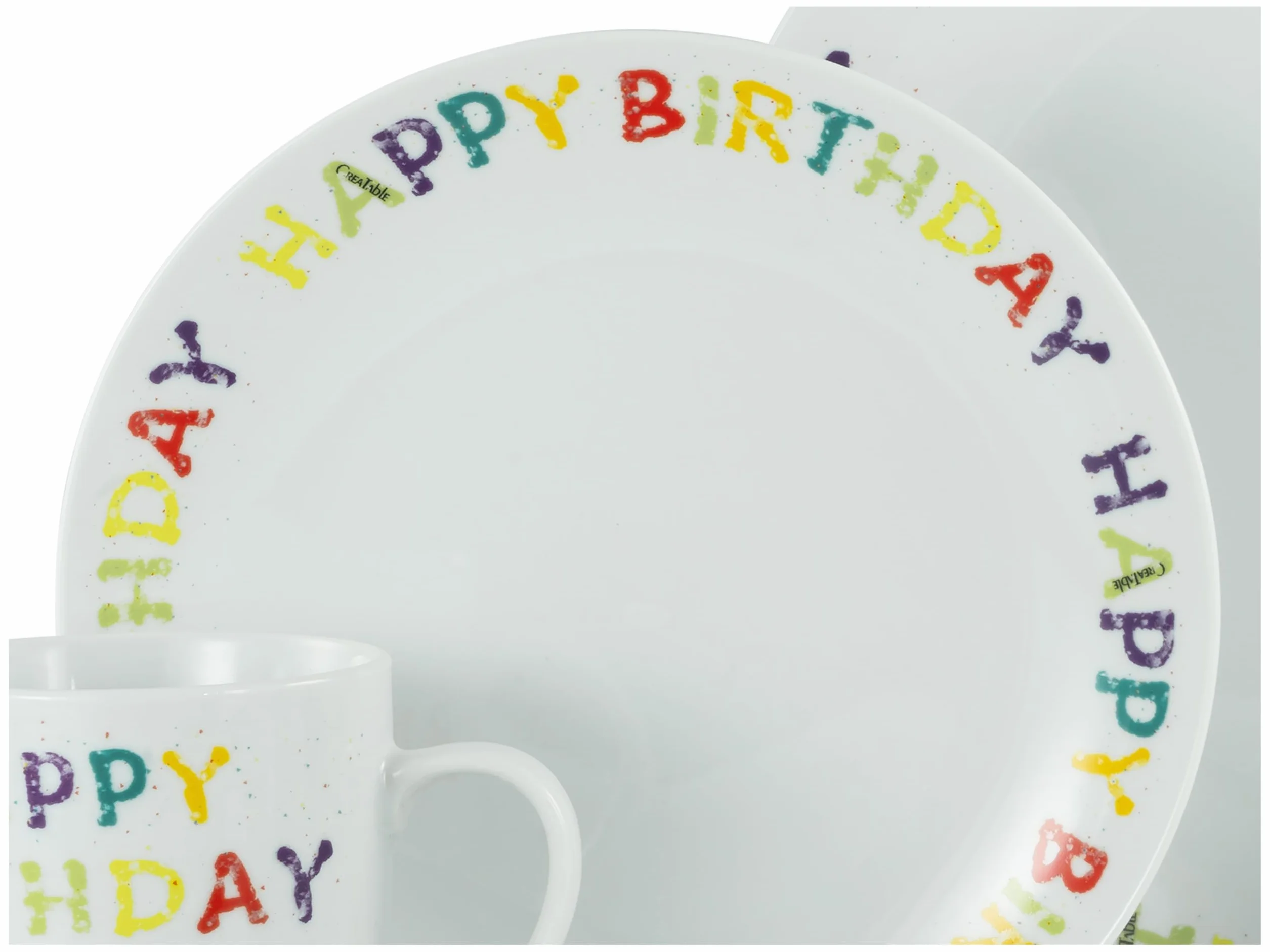 CreaTable, 24168, seria Happy Birthday, 10-częściowy zestaw naczyń dla 2 osób, porcelanowy serwis łączony, nadaje się do mycia w zmywarce i używania w kuchence mikrofalowej, wysokiej jakości produkcja