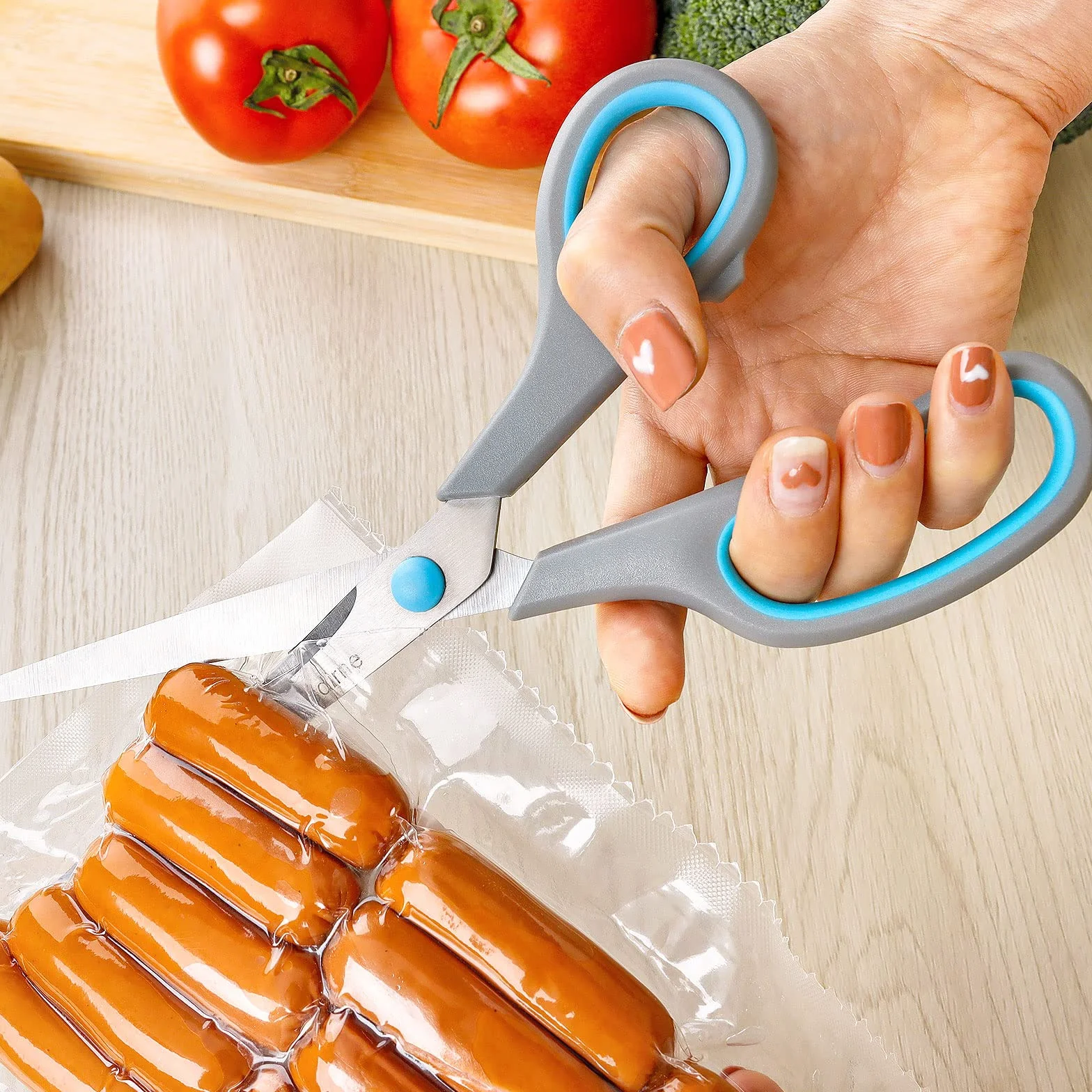 Asdirne Nożyczki, nożyce kuchenne z ostrymi ostrzami ze stali nierdzewnej i miękkimi uchwytami, wielofunkcyjny zestaw nożyczek, 5 szt., niebieski/szary