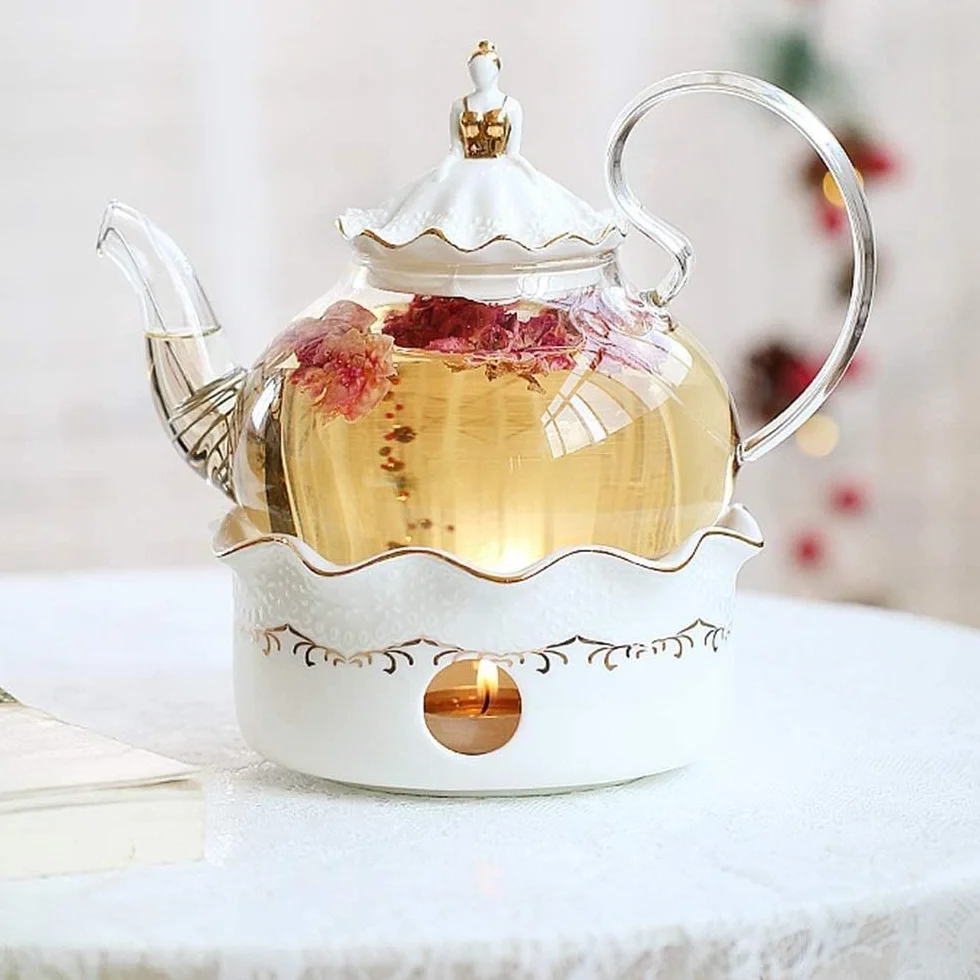 Serwis Do Kawy Na Przyjęcie Zestaw Herbaty Czajniczek Owocowy Z Podgrzewacz Do Świec Filiżanka Spodki Taca Europejska Popołudniowa Herbata Porcelanowa Kwiatowa Filiżanek Domu Popołudniowa