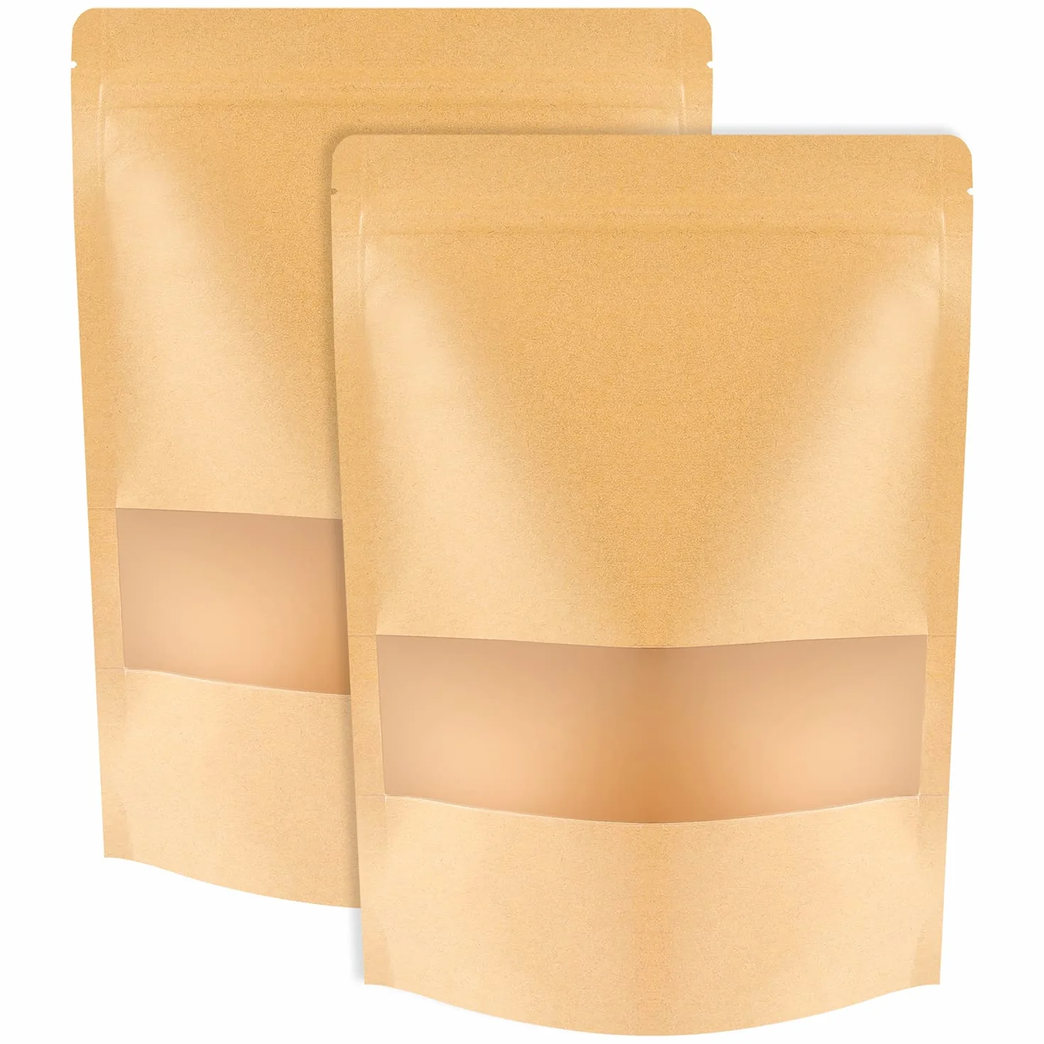 100 szt. Kraft Stand Up Pouches – 18 x 25 cm zamykane torby do przechowywania żywności z matowym okienkiem do pakowania
