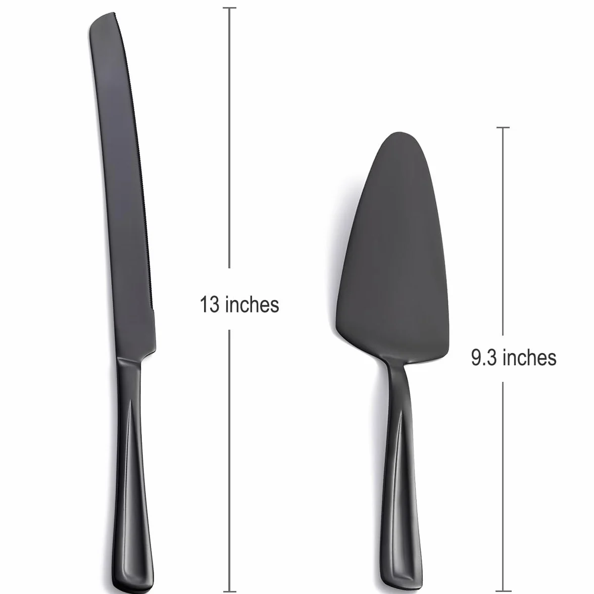 GoGeiLi Czarny zestaw sztućców do ciasta, nóż do ciasta ze stali nierdzewnej 33 cm, nóż do ciasta i łopatka do tortów, nóż do ciasta, na wesele, urodziny, imprezy, jubileusz