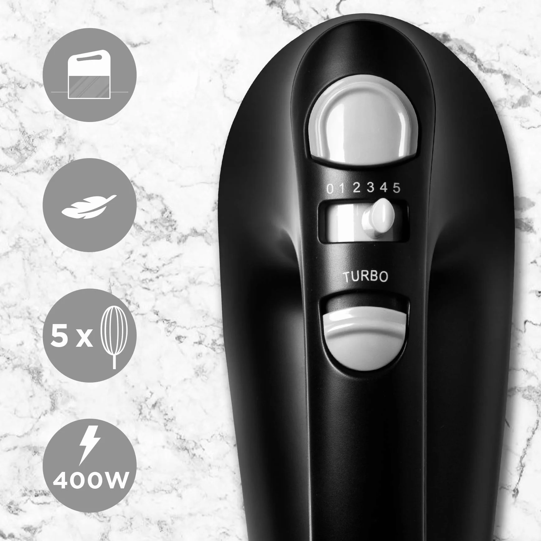 Duronic HM4 BK Mikser ręczny z pojemnikiem do przechowywania wierteł czarny 400W | 5 prędkości i funkcja turbo | hak do wyrabiania ciasta, trzepaczka i mieszaki | lekki | łatwe przechowywanie