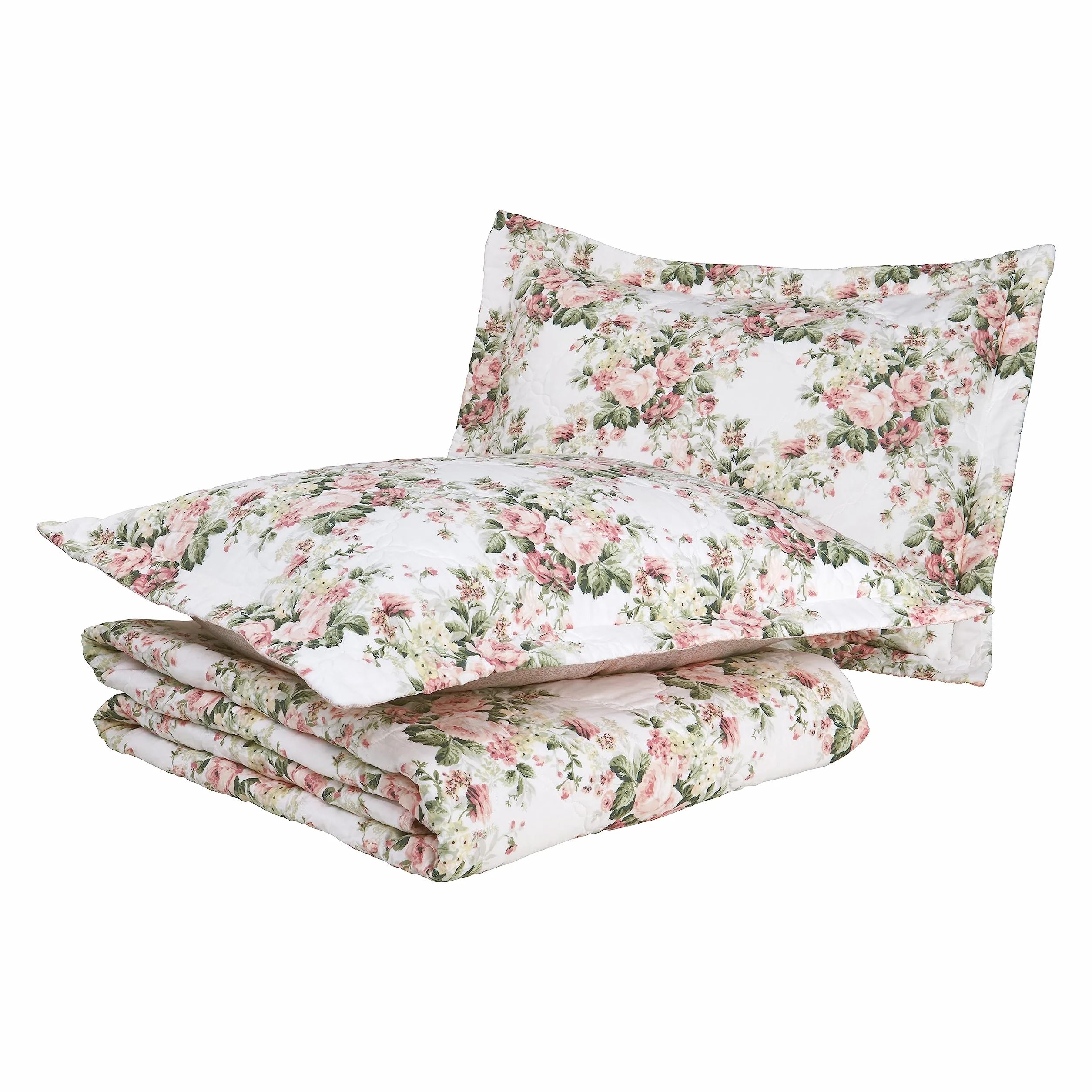 Laura Ashley Bawełniany dwustronny zestaw pościeli, całoroczny wystrój domu domku, Joyce różowy/biały, podwójny